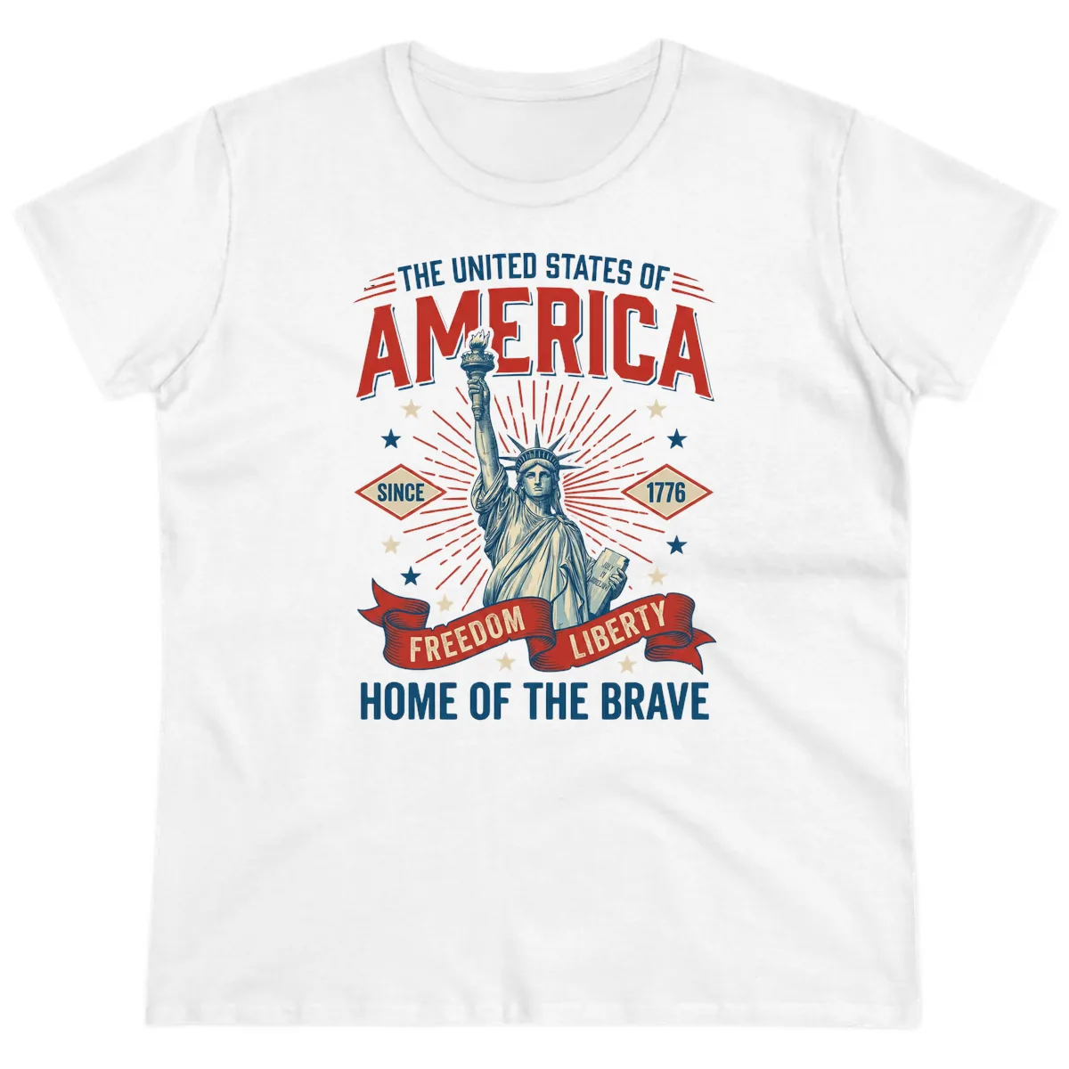 America Freedom Liberty Celebration Ladies Tee in White