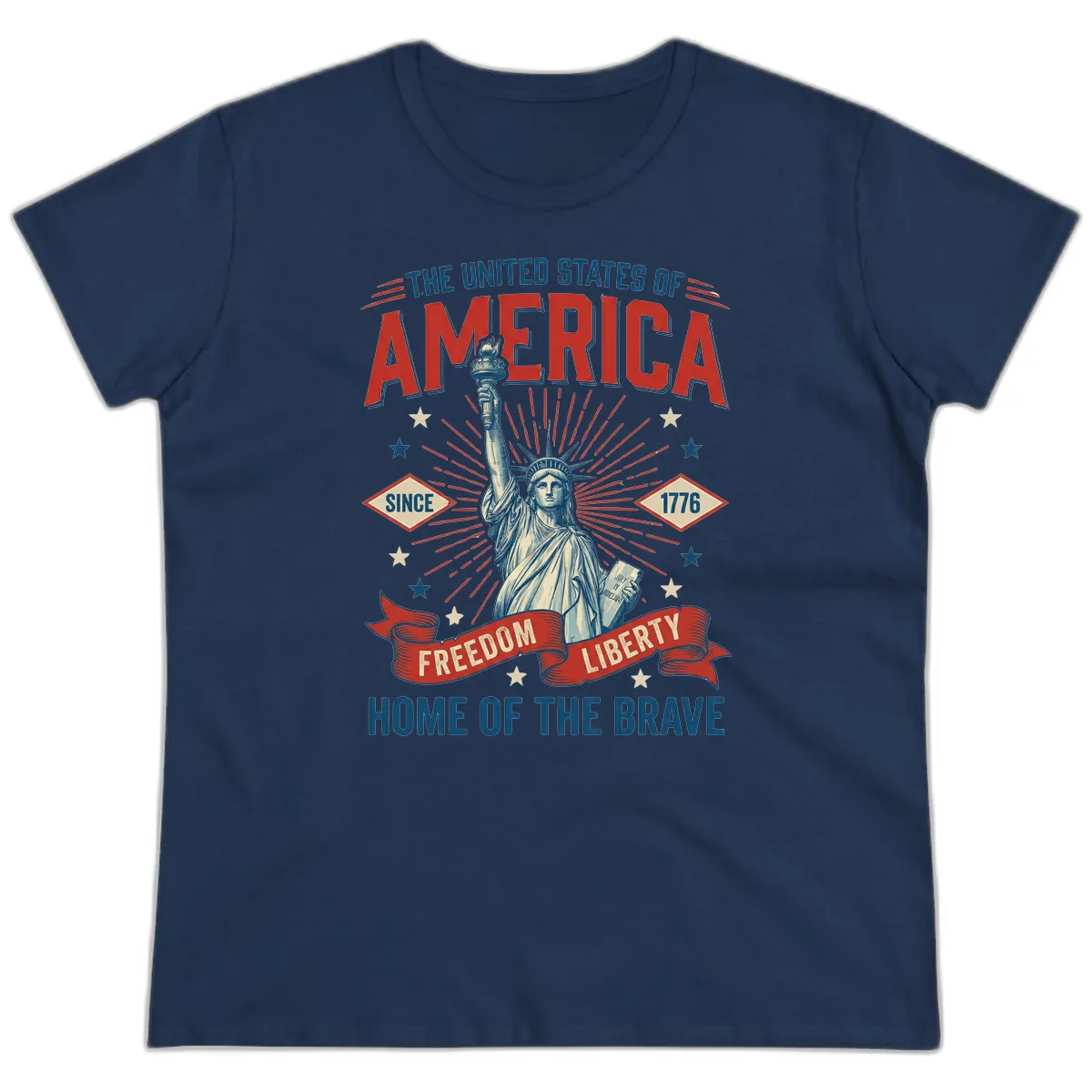 America Freedom Liberty Celebration Ladies Tee in Navy