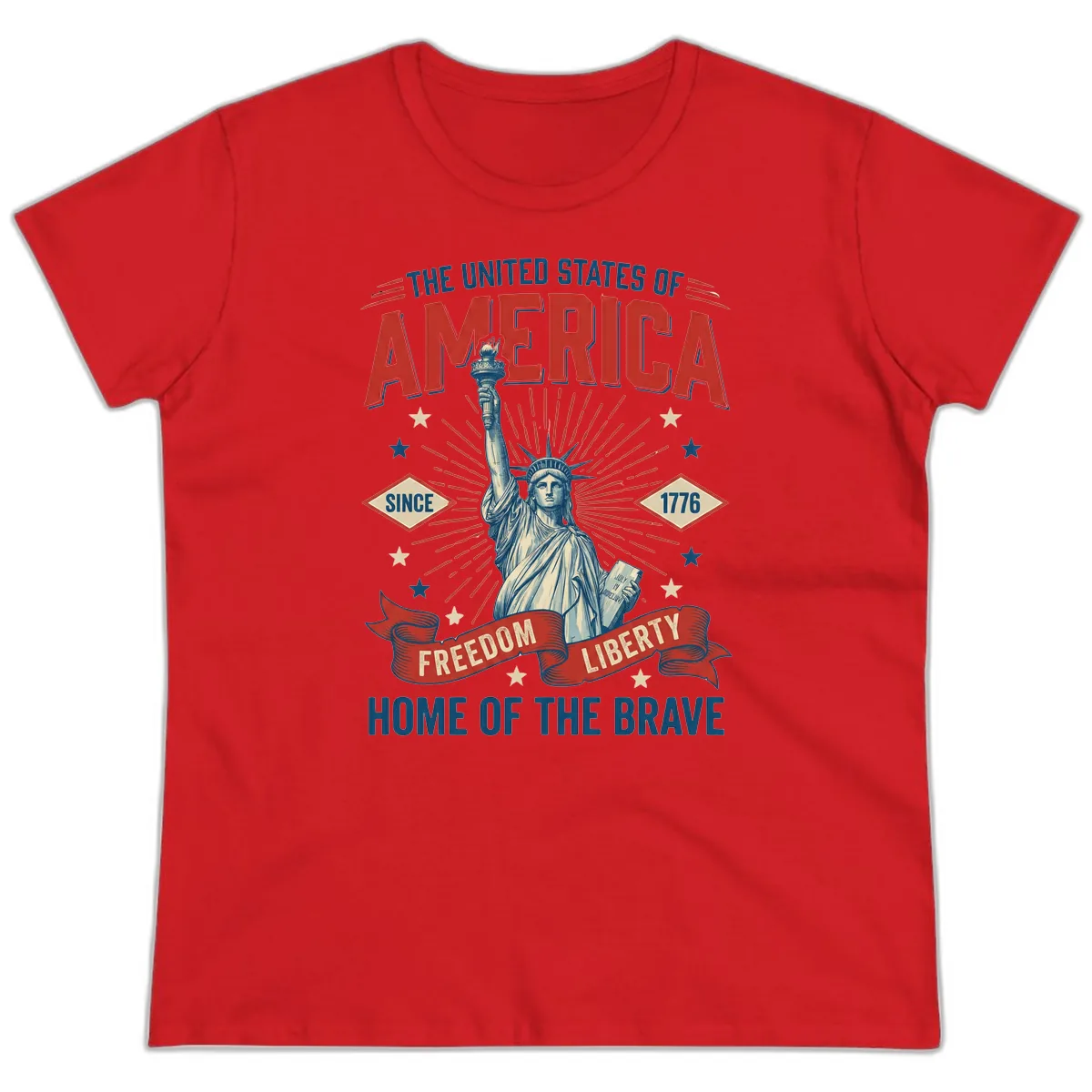 America Freedom Liberty Celebration Ladies Tee in Red