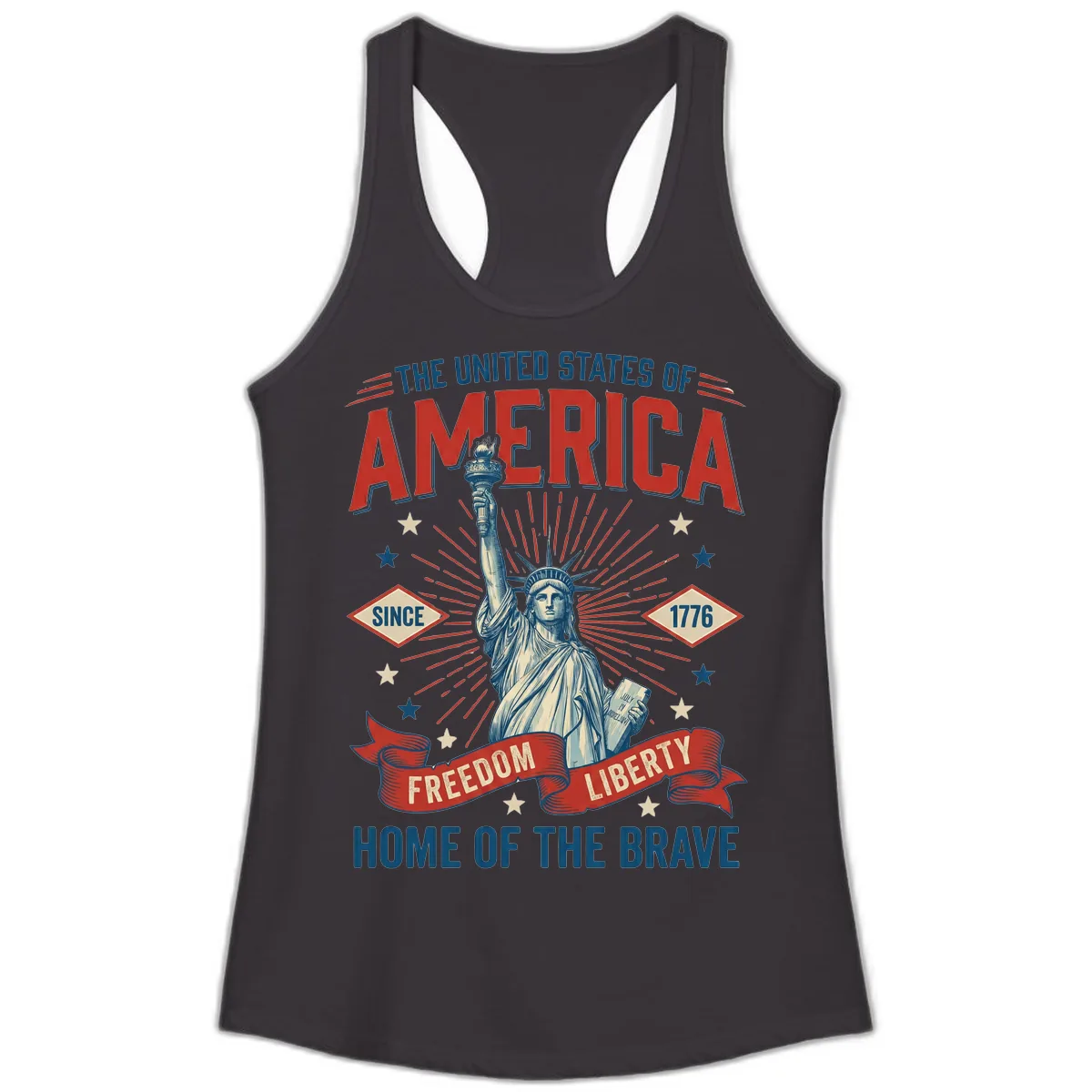 America Freedom Liberty Celebration Ladies Tank in Black