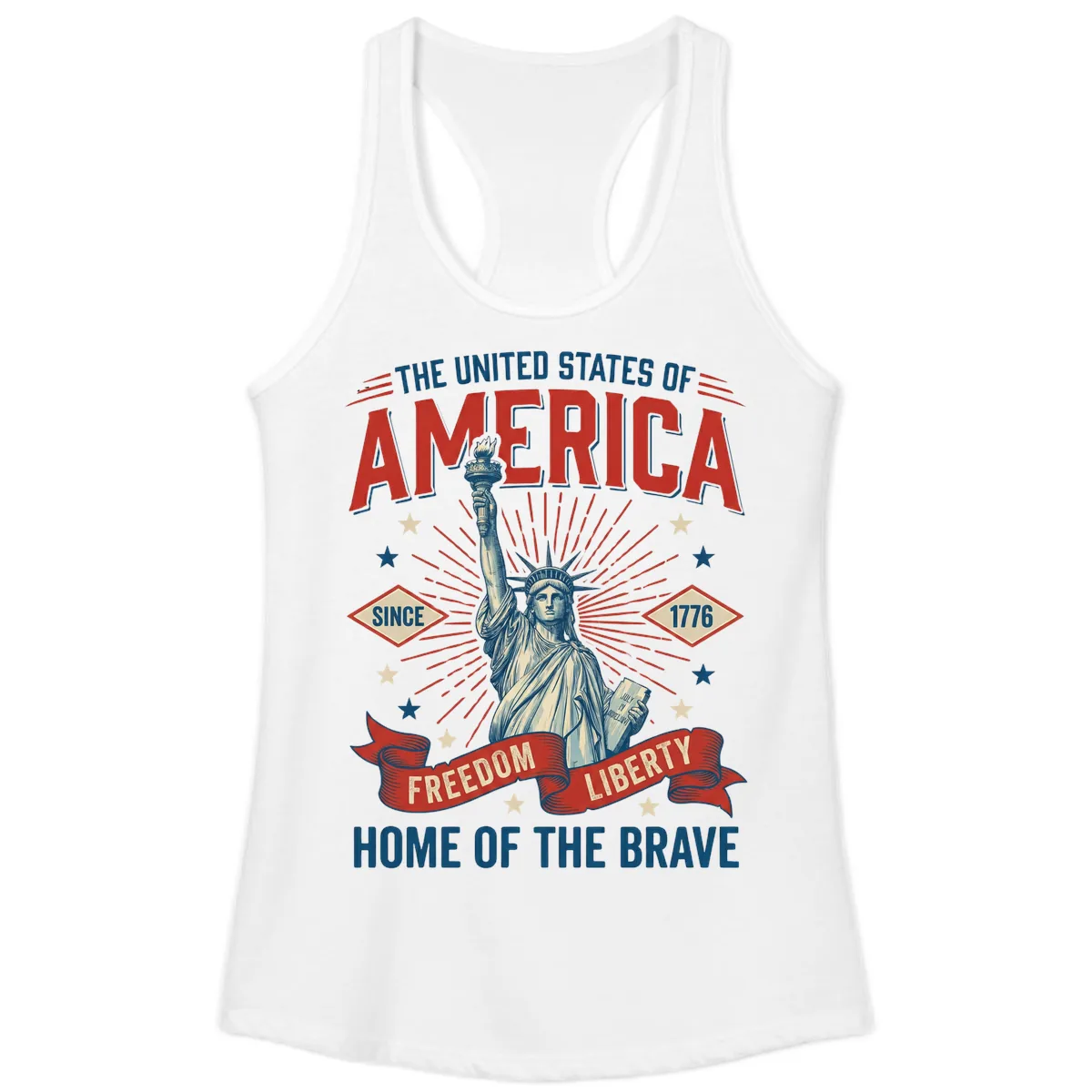 America Freedom Liberty Celebration Ladies Tank in White