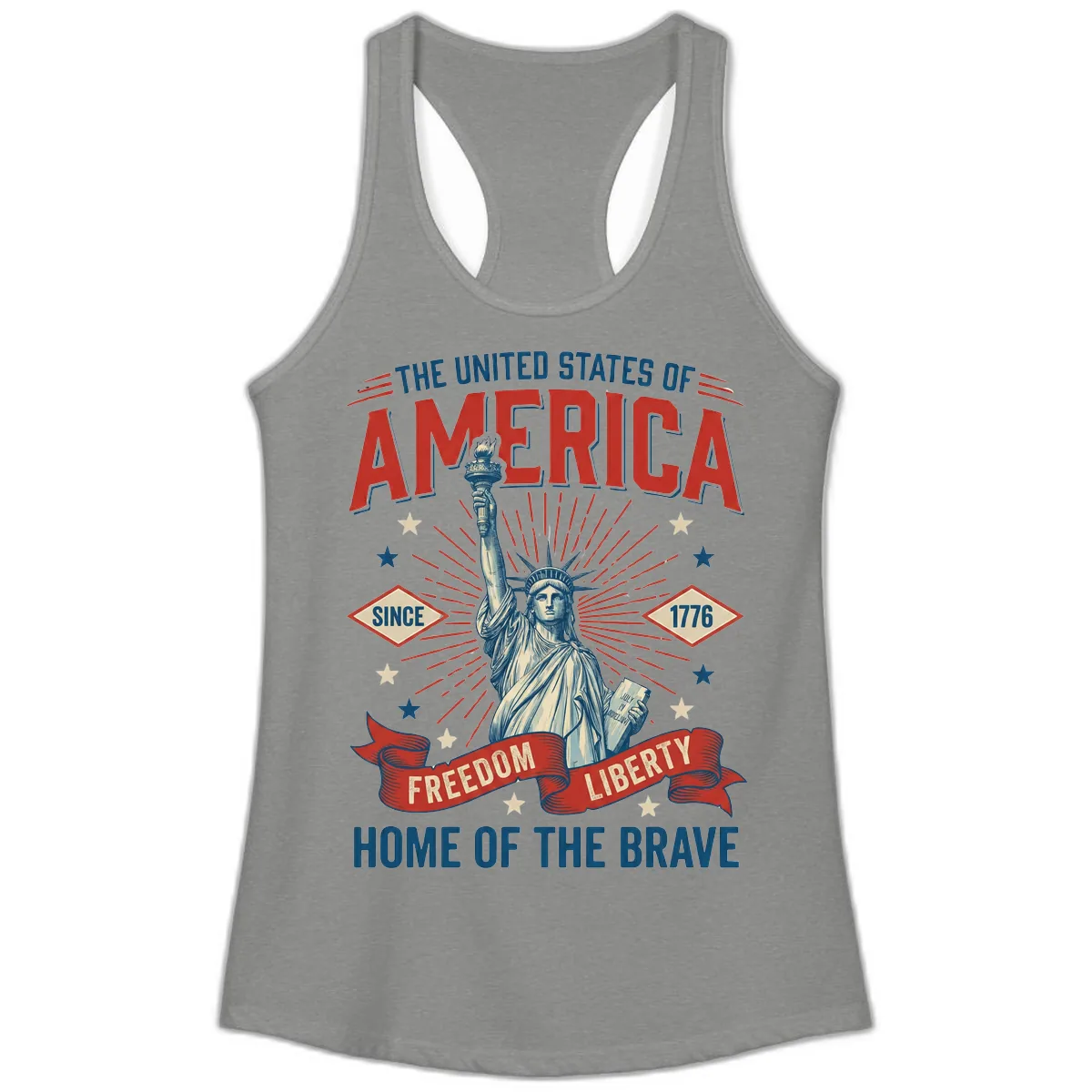 America Freedom Liberty Celebration Ladies Tank in Heather Grey