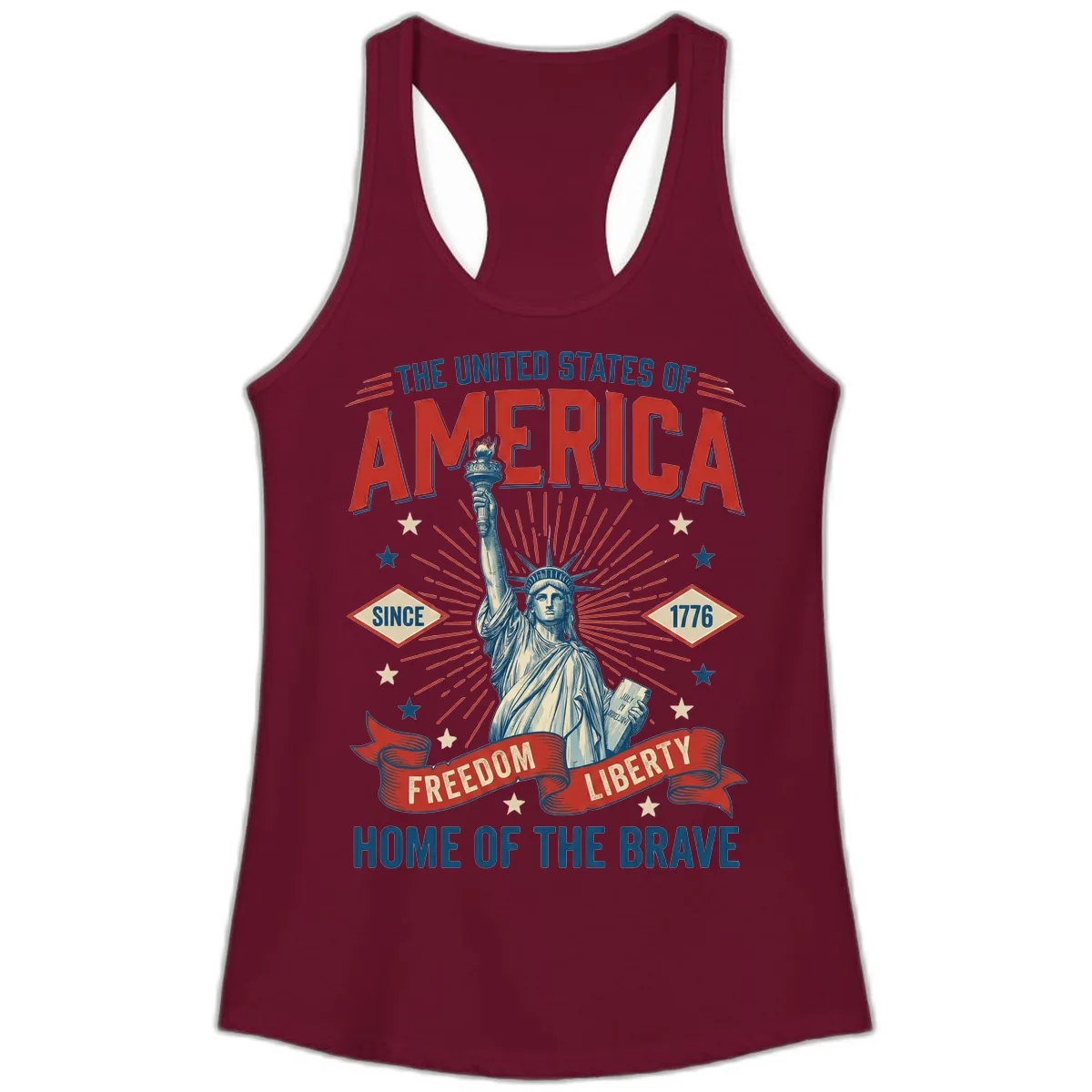 America Freedom Liberty Celebration Ladies Tank in Solid Cardinal Red