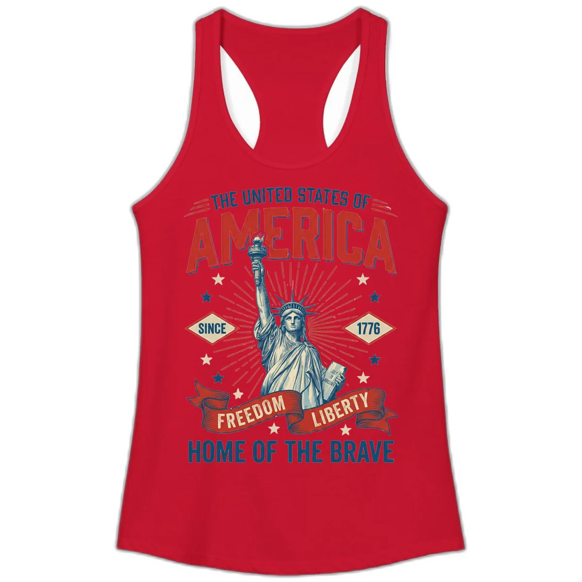 America Freedom Liberty Celebration Ladies Tank in Solid Red