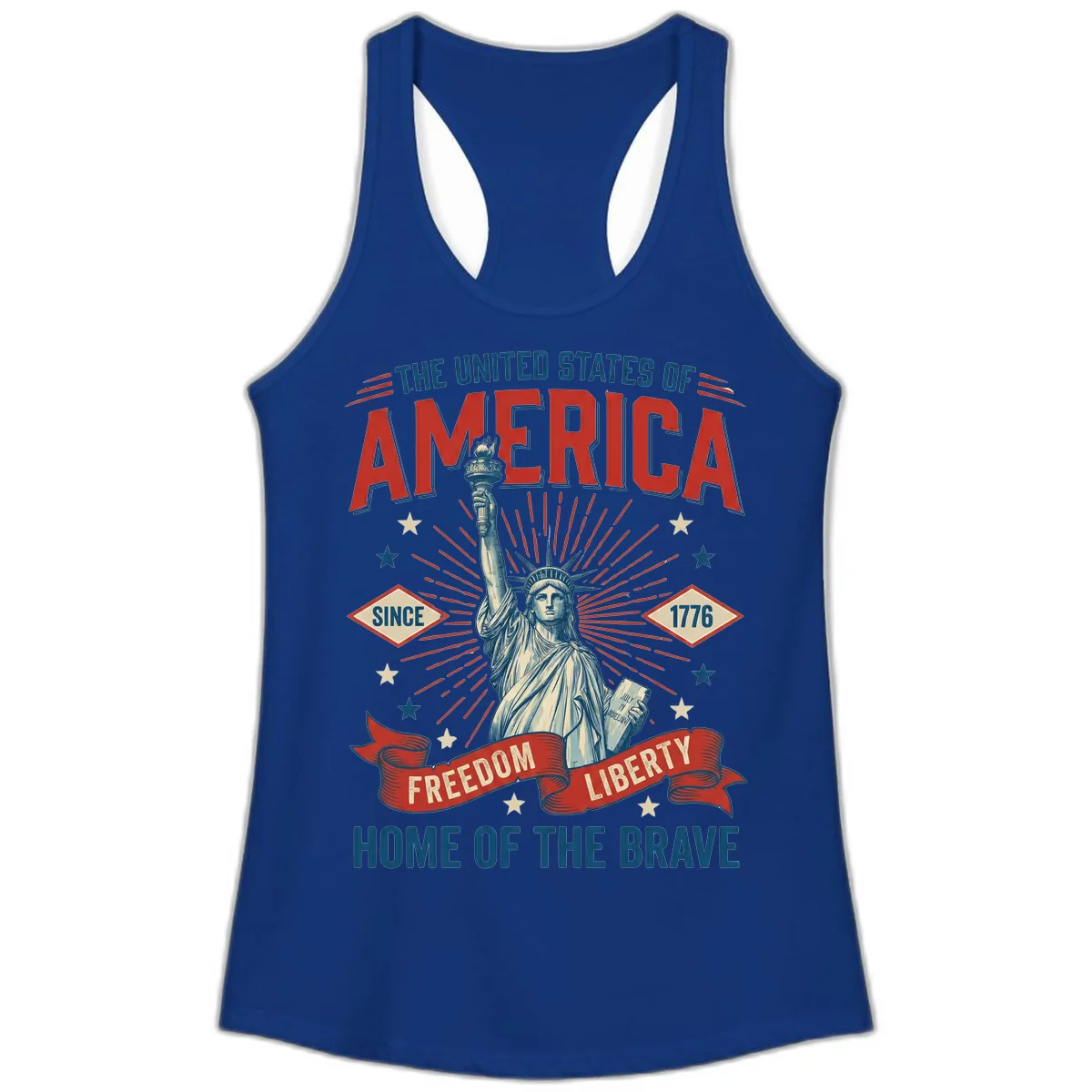 America Freedom Liberty Celebration Ladies Tank in Solid Royal