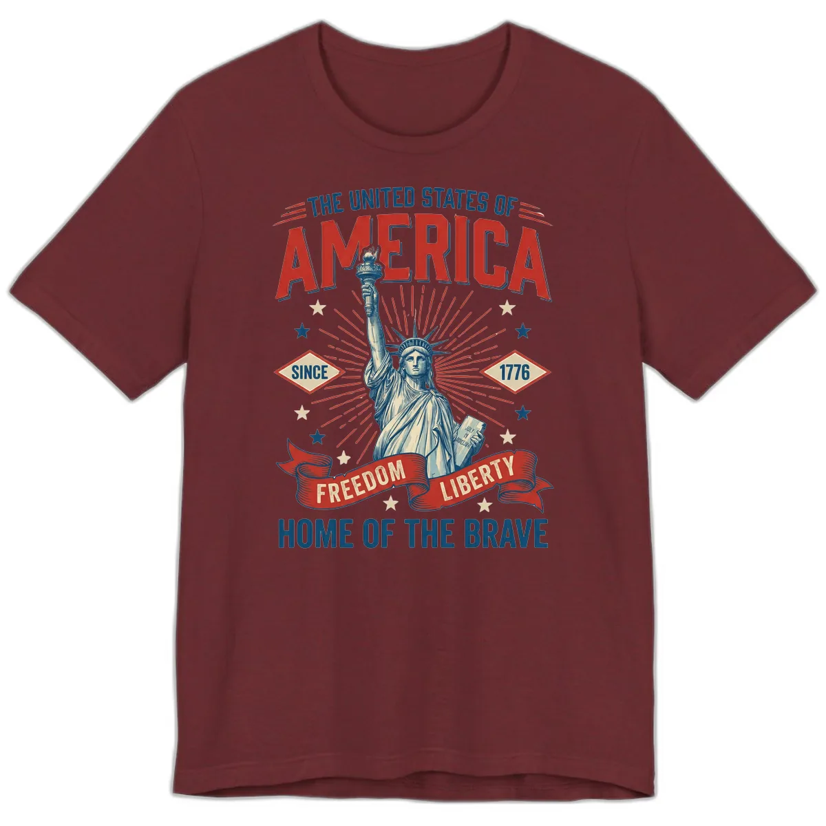 America Freedom Liberty Celebration Premium T-Shirt in Heather Cardinal