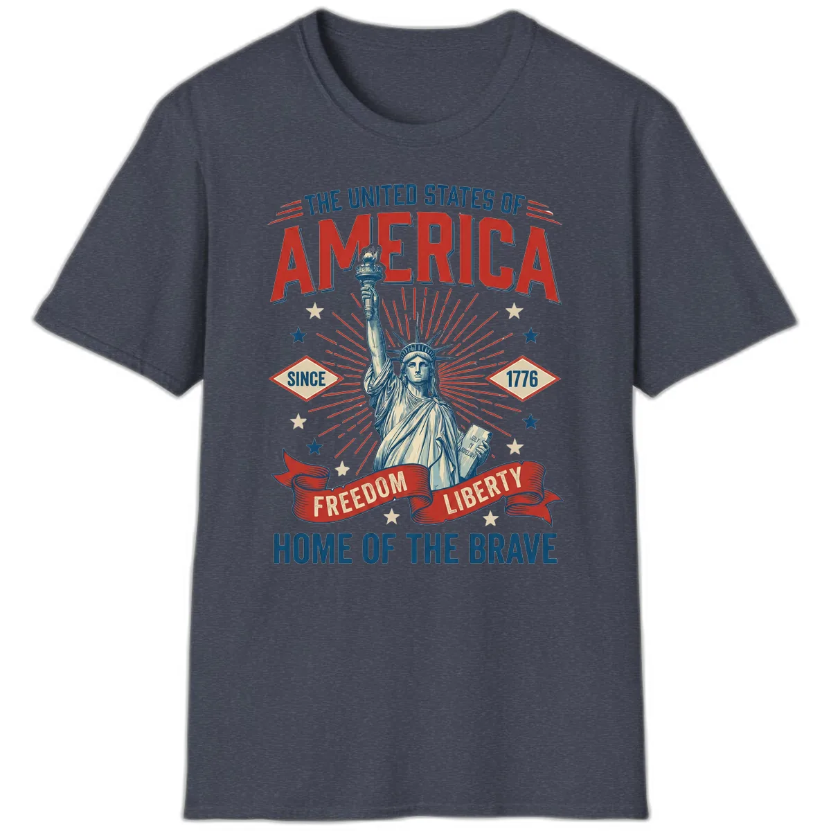 America Freedom Liberty Celebration T-Shirt in Heather Navy