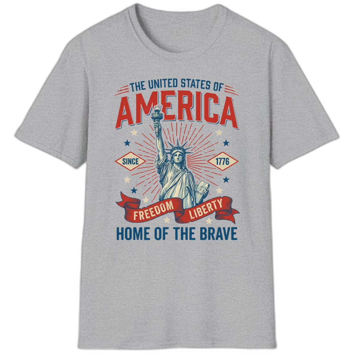 America Freedom Liberty Celebration T-Shirt in Sport Grey