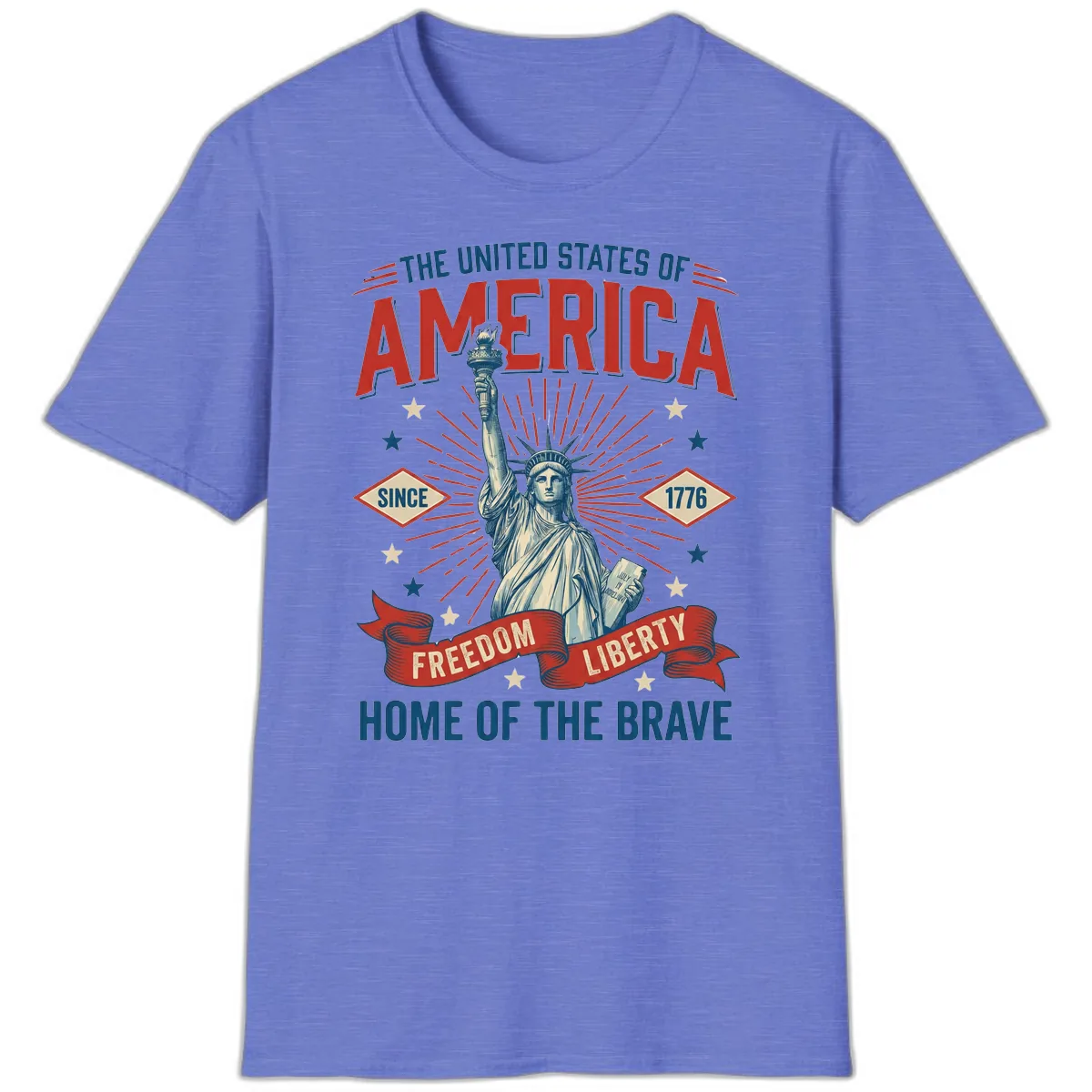 America Freedom Liberty Celebration T-Shirt in Heather Royal