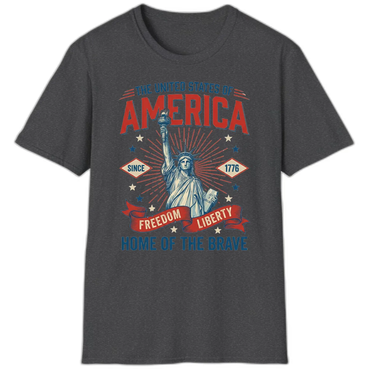 America Freedom Liberty Celebration T-Shirt in Dark Heather