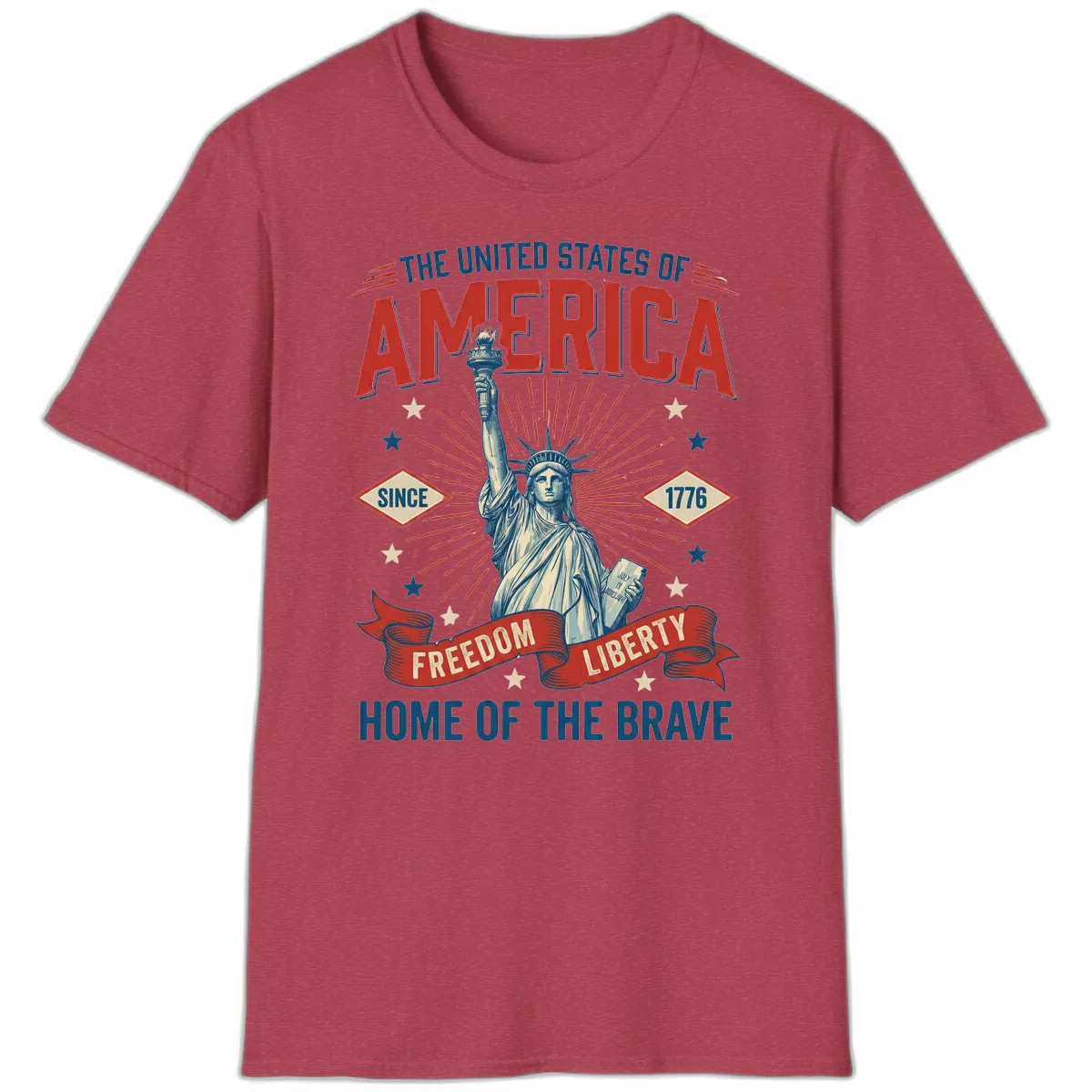 America Freedom Liberty Celebration T-Shirt in Heather Cardinal