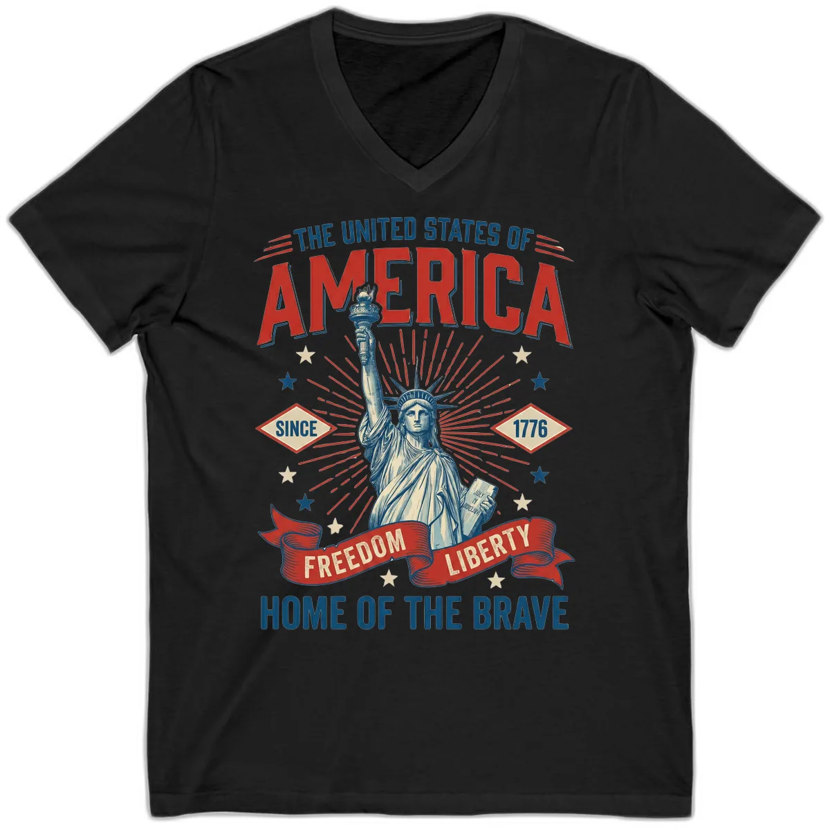 America Freedom Liberty Celebration V-Neck in Black