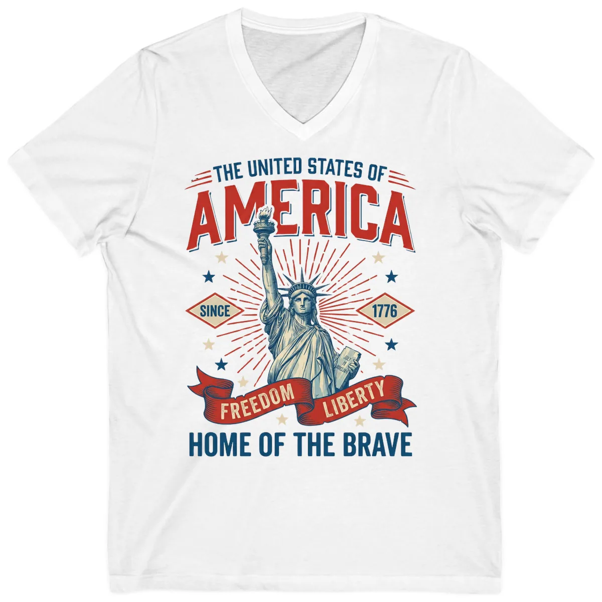 America Freedom Liberty Celebration V-Neck in White