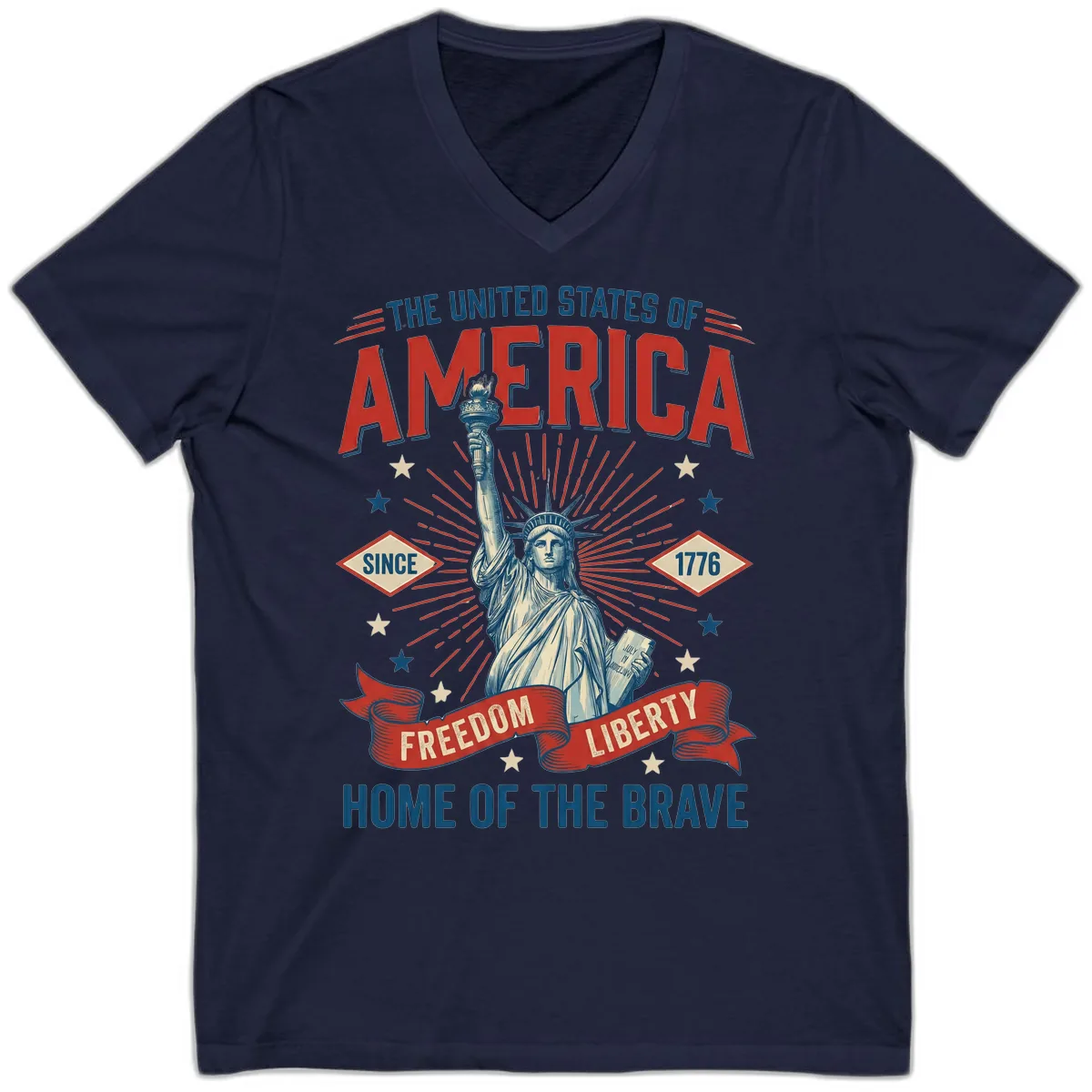 America Freedom Liberty Celebration V-Neck in Navy