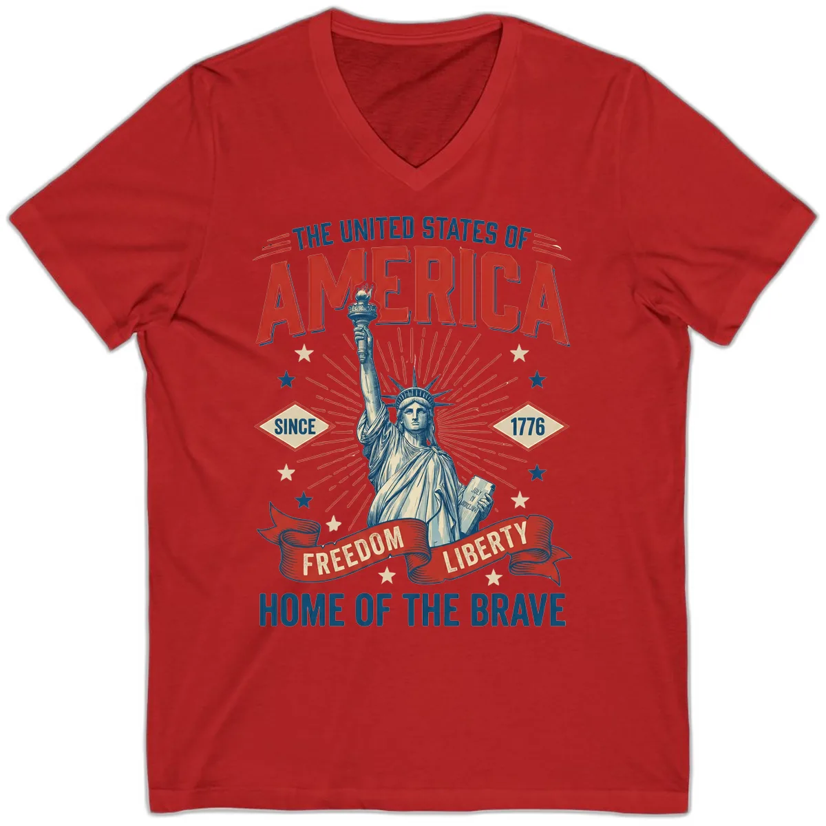 America Freedom Liberty Celebration V-Neck in Red