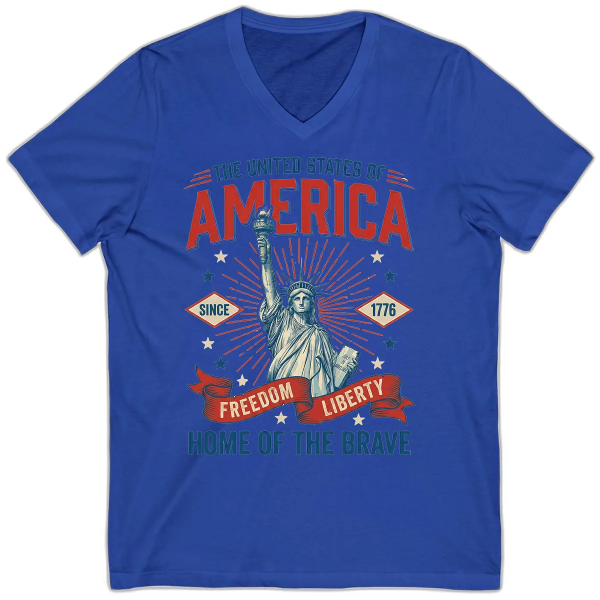 America Freedom Liberty Celebration V-Neck in True Royal