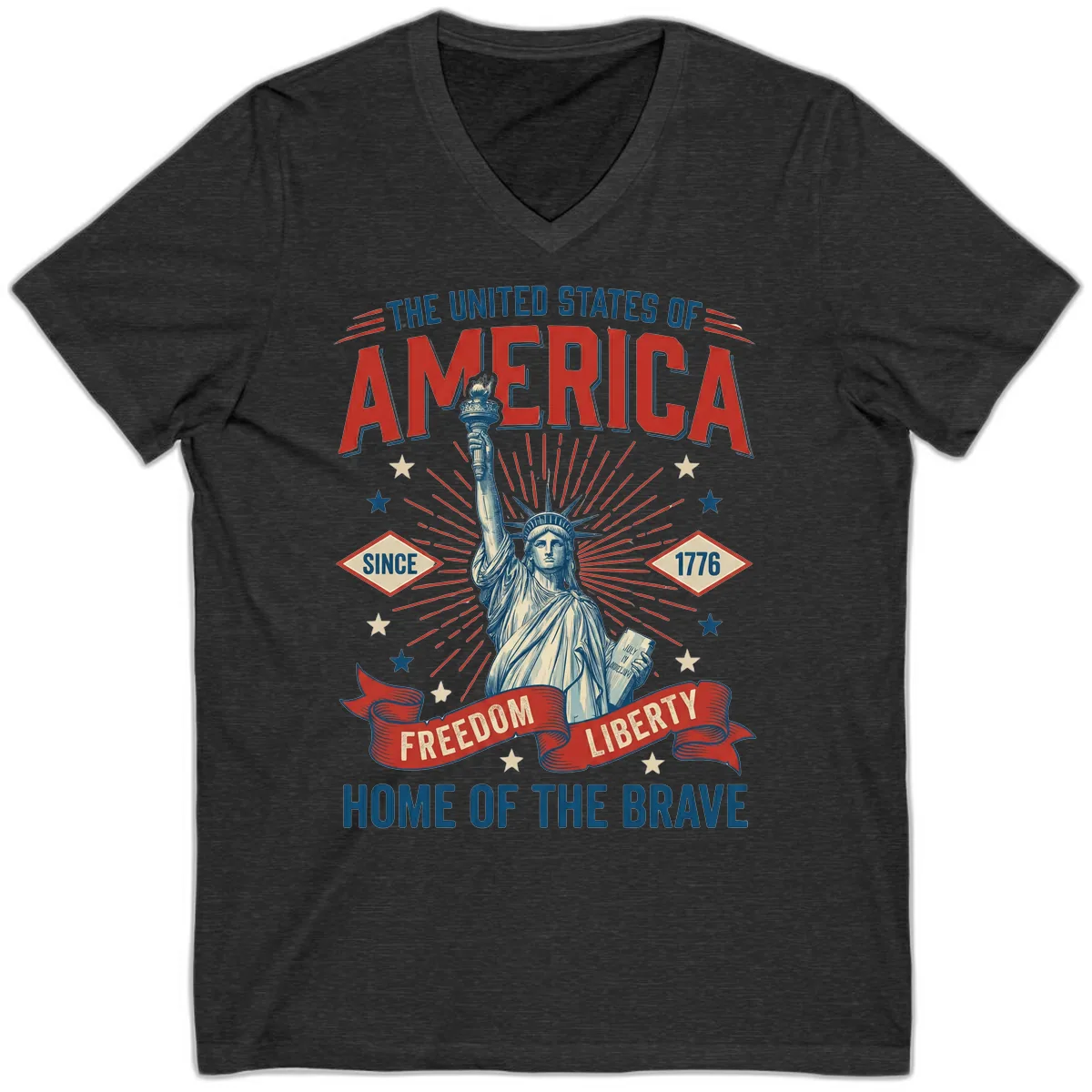 America Freedom Liberty Celebration V-Neck in Dark Grey Heather