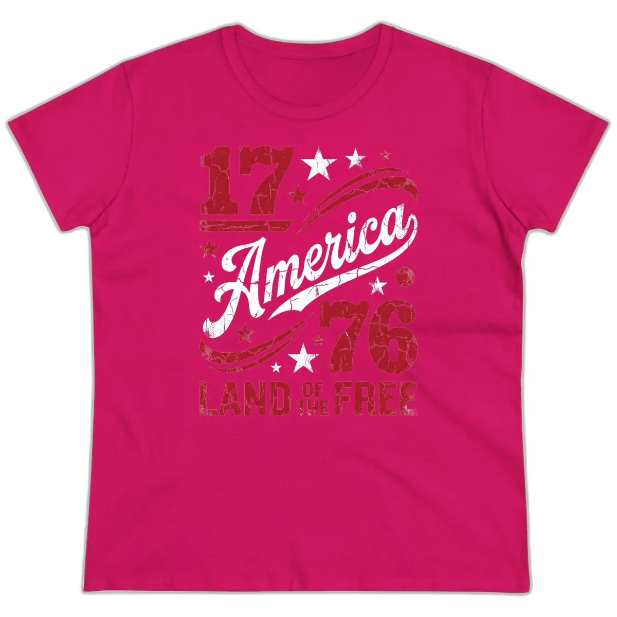 America Land of the Free 250th Ladies Tee in Heliconia