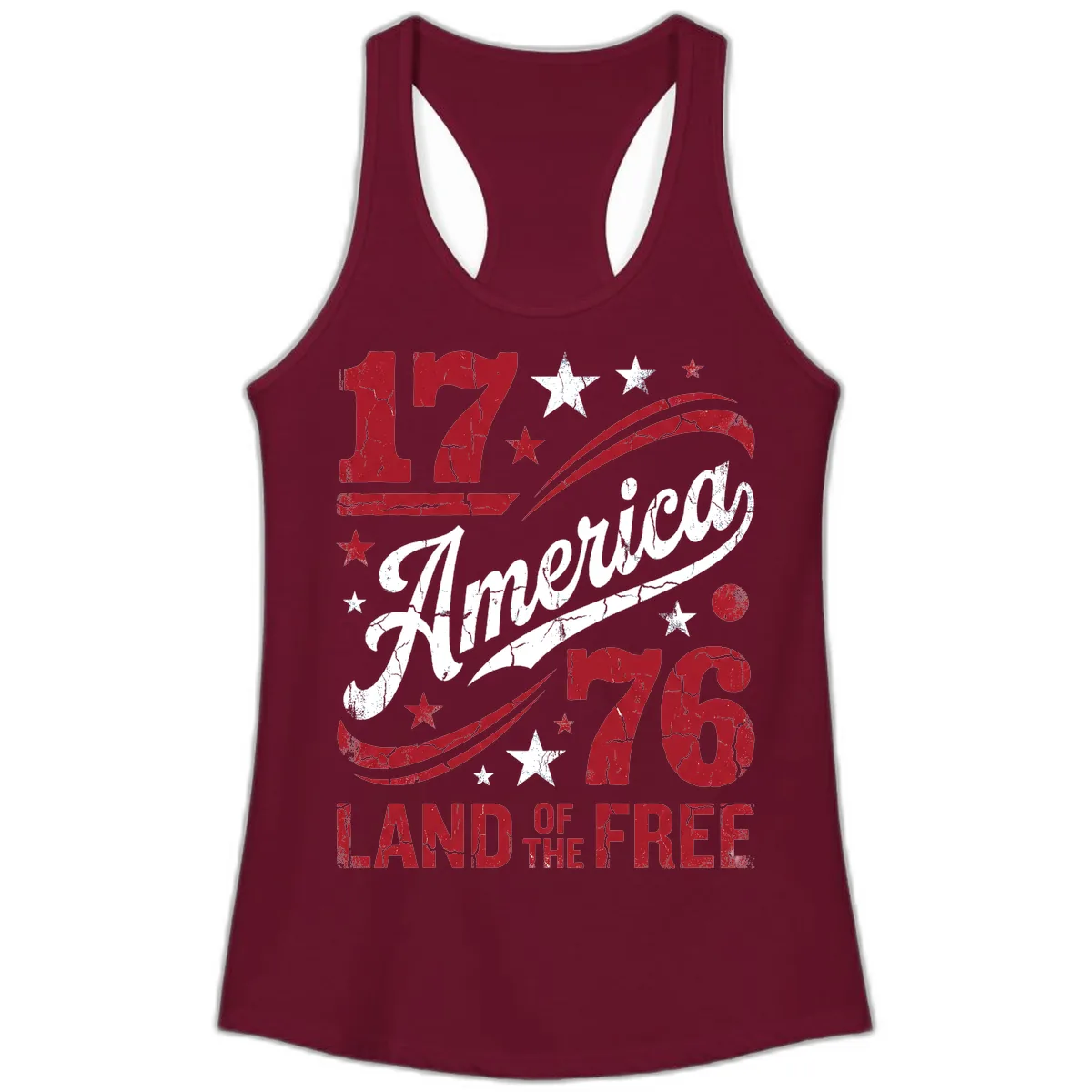 America Land of the Free 250th Ladies Tank in Solid Cardinal Red