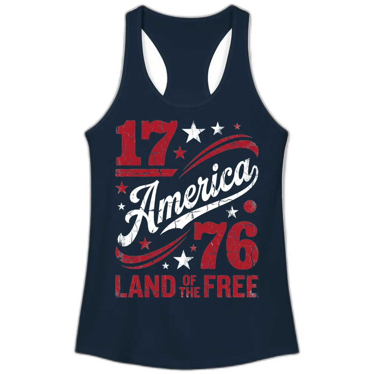 America Land of the Free 250th Ladies Tank in Solid Midnight Navy