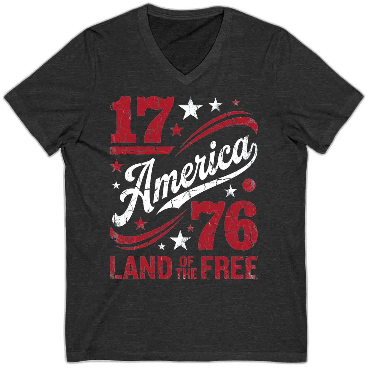 America Land of the Free 250th V-Neck in Dark Grey Heather