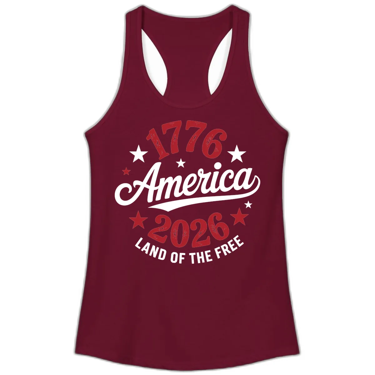 America 250th Anniversary Celebration Ladies Tank in Solid Cardinal Red