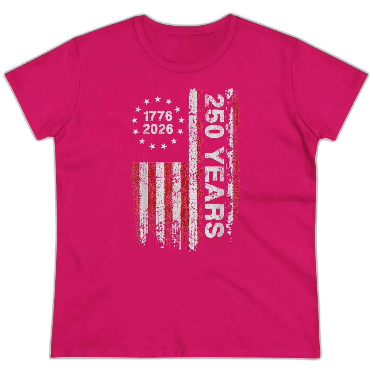 America 250 Years 1776 2026 Ladies Tee in Heliconia