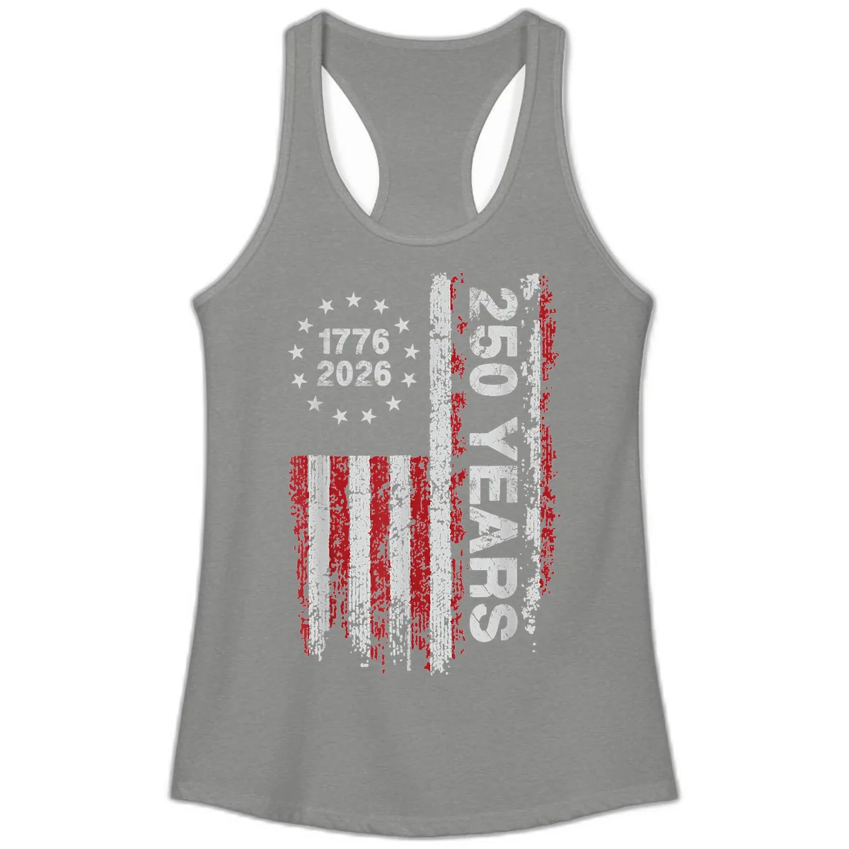 America 250 Years 1776 2026 Ladies Tank in Heather Grey