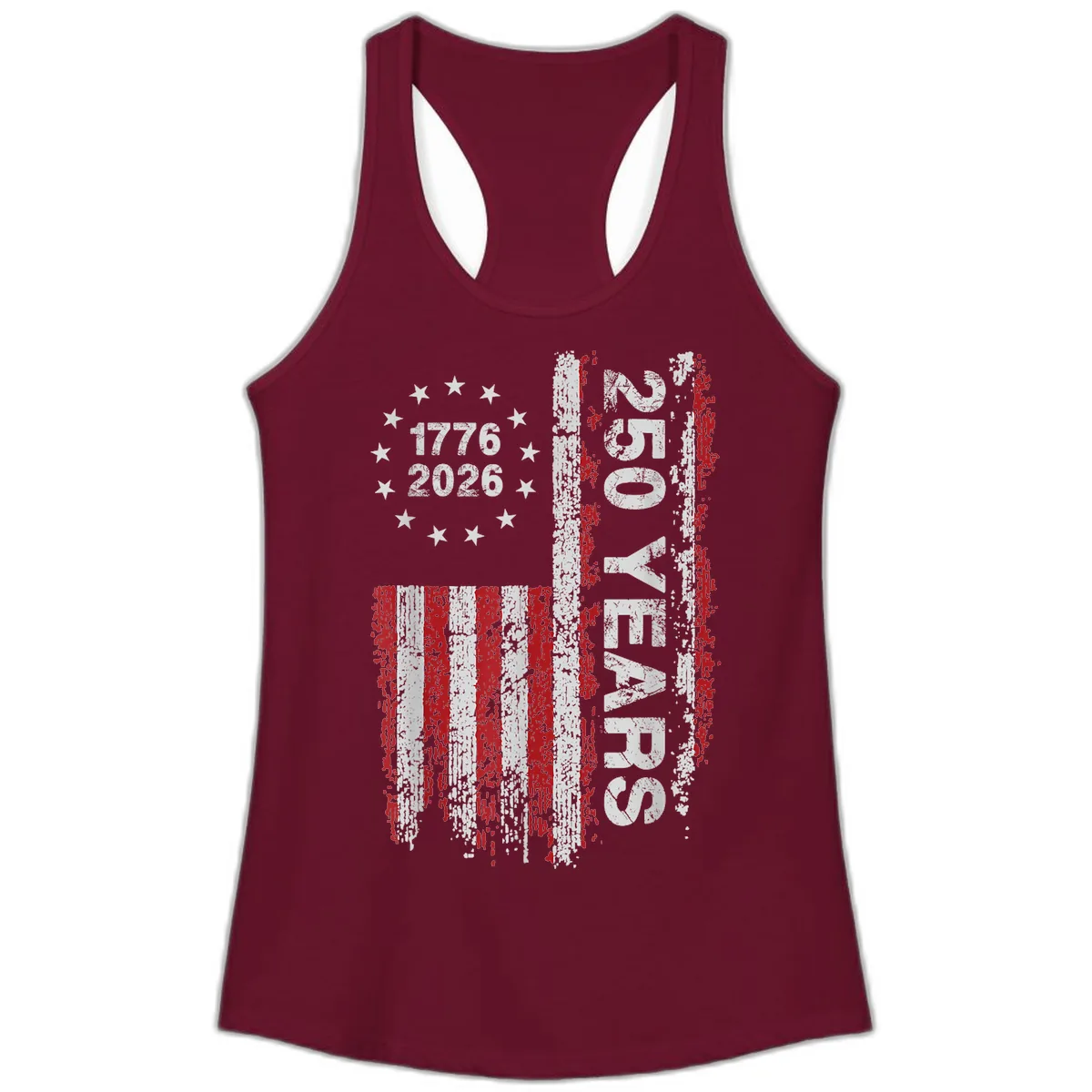 America 250 Years 1776 2026 Ladies Tank in Solid Cardinal Red