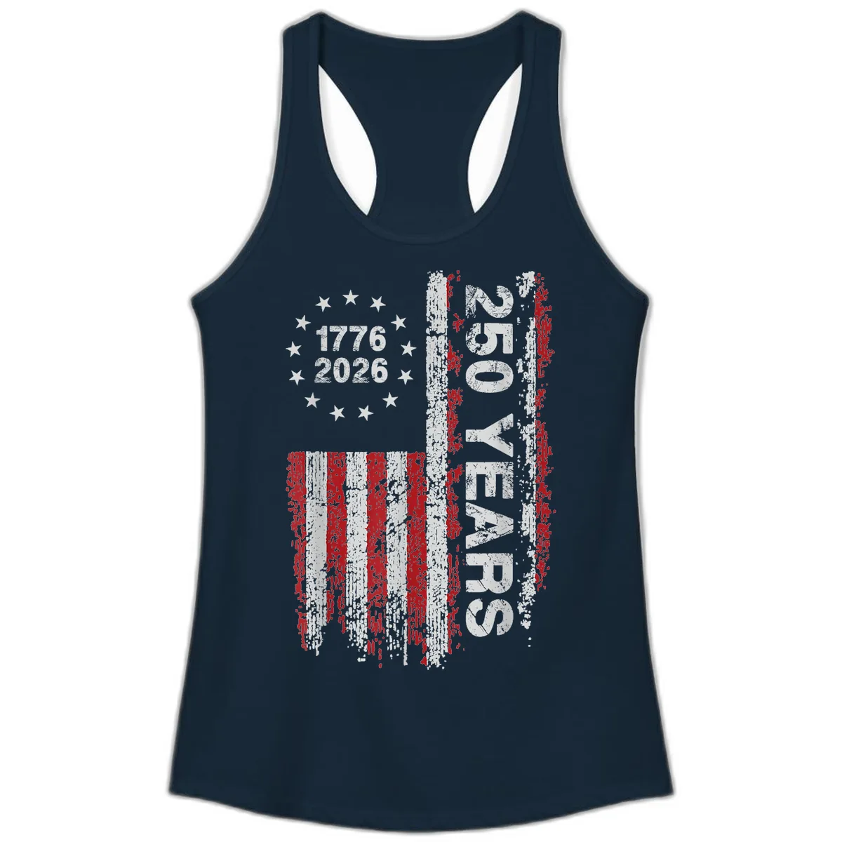 America 250 Years 1776 2026 Ladies Tank in Solid Midnight Navy