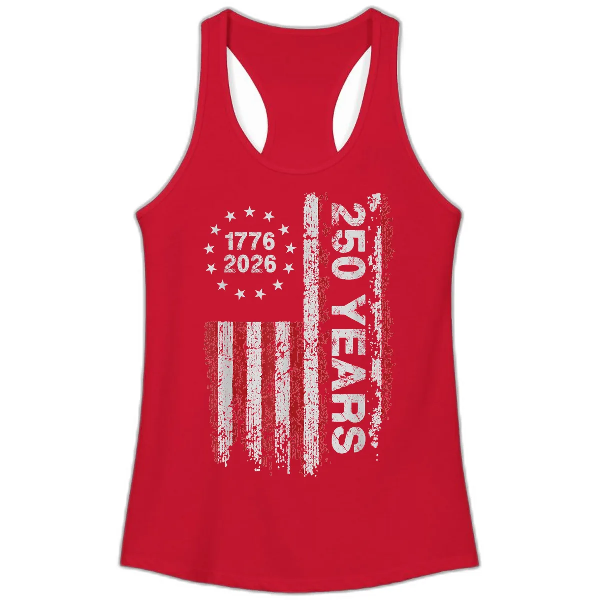 America 250 Years 1776 2026 Ladies Tank in Solid Red