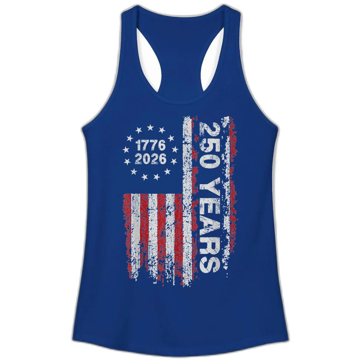 America 250 Years 1776 2026 Ladies Tank in Solid Royal