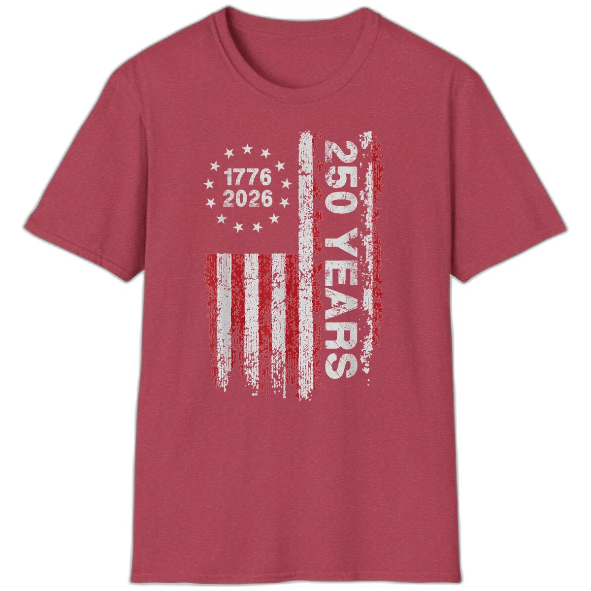 America 250 Years 1776 2026 T-Shirt in Heather Cardinal