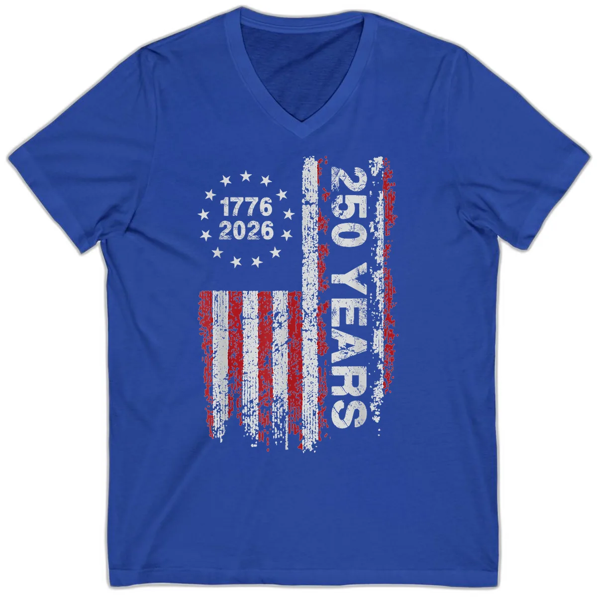 America 250 Years 1776 2026 V-Neck in True Royal