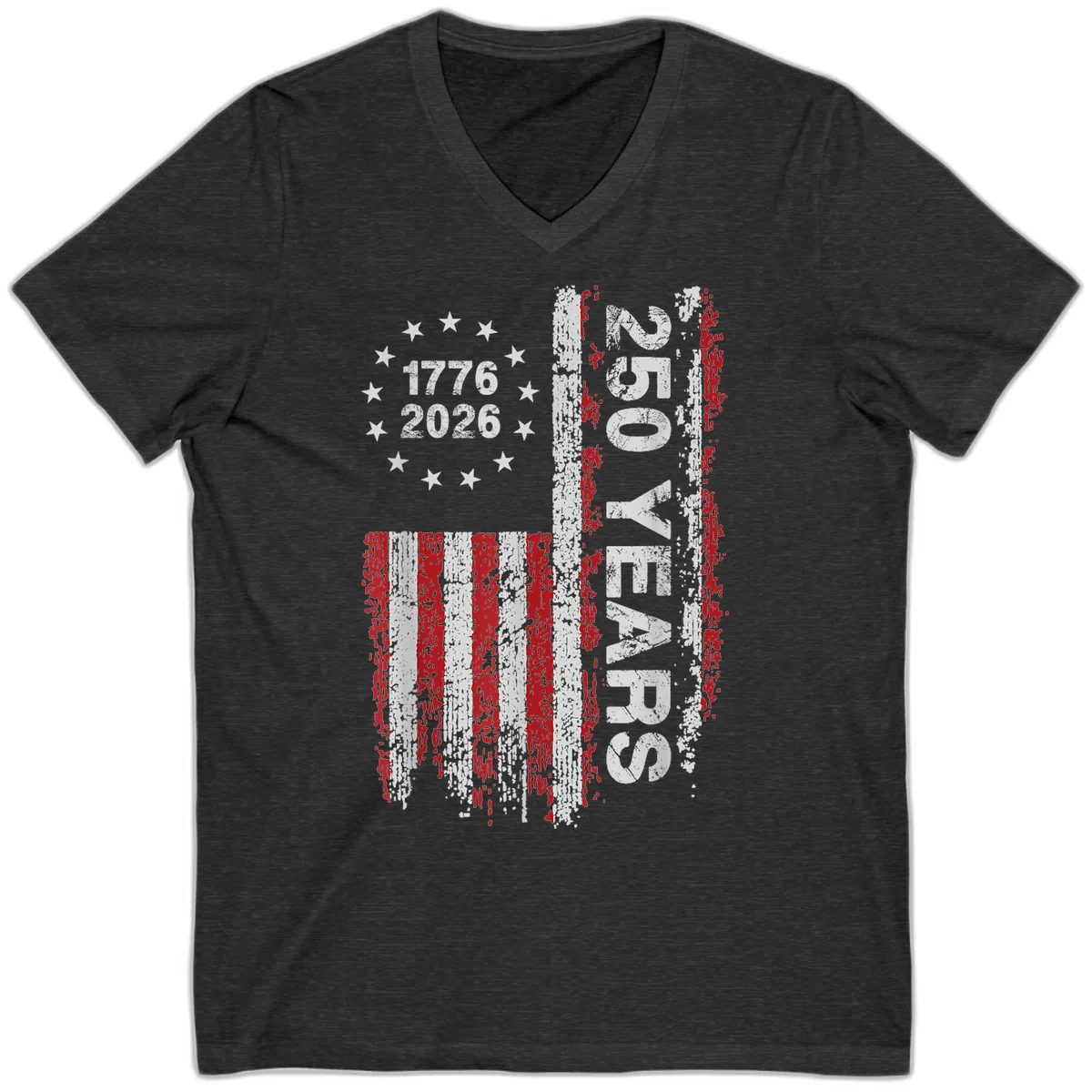 America 250 Years 1776 2026 V-Neck in Dark Grey Heather