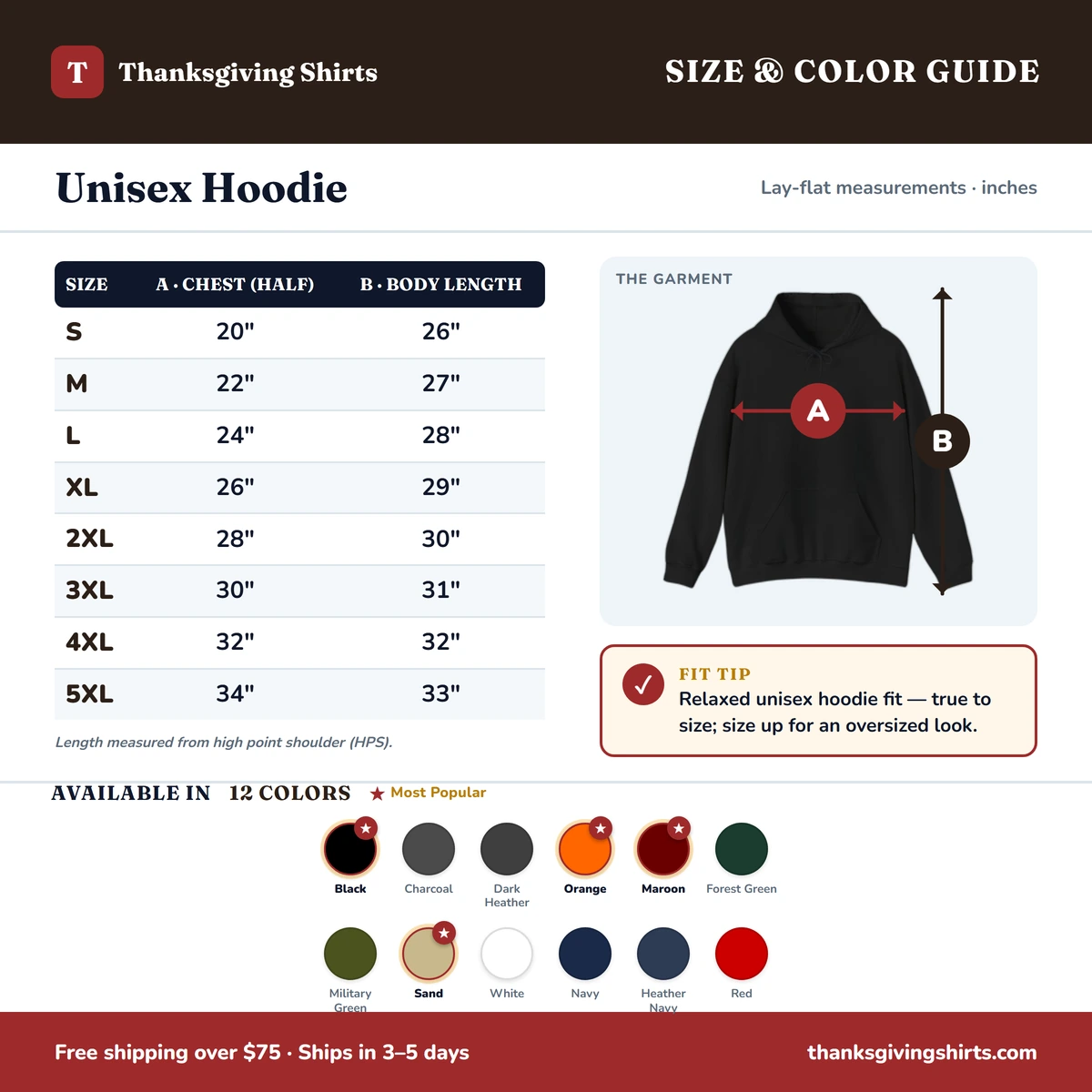 Hoodie size & color guide