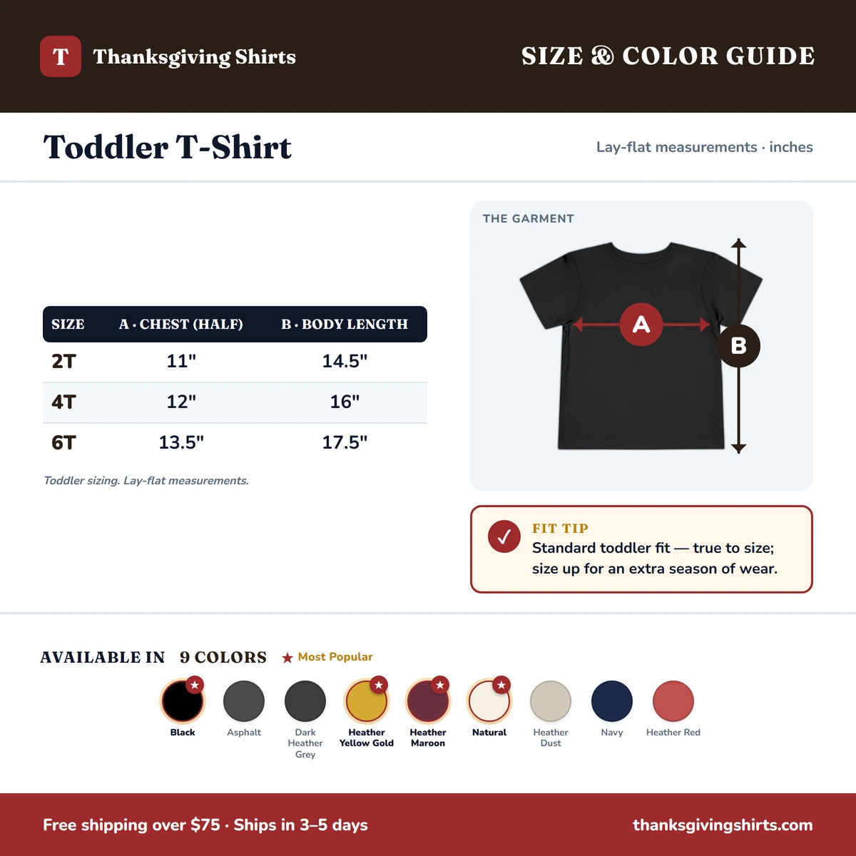 Toddler T-Shirt size & color guide