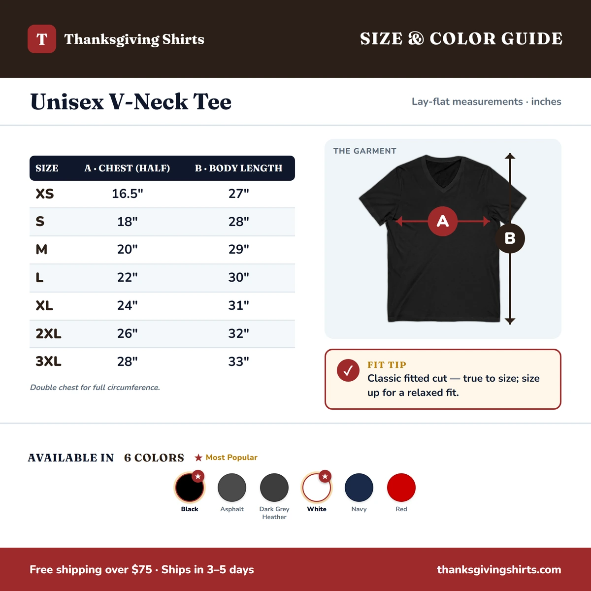 V-Neck size & color guide