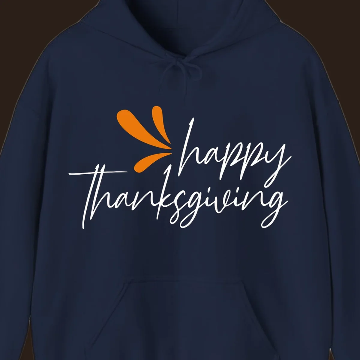 Happy Thanksgiving script text with an orange graphic element.