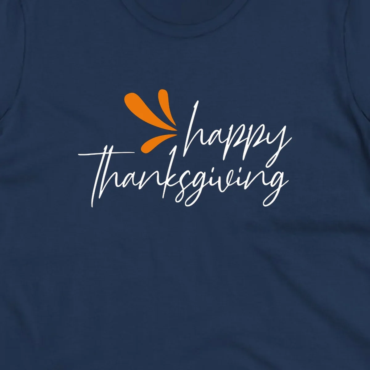 Happy Thanksgiving script text with an orange graphic element.