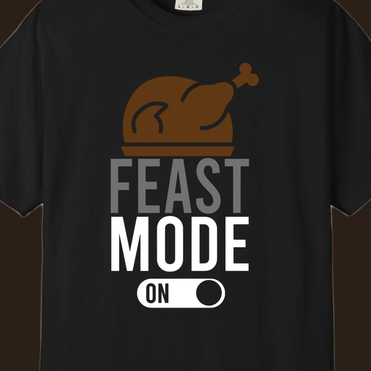 Feast mode on Thanksgiving graphic with a turkey and toggle switch.
