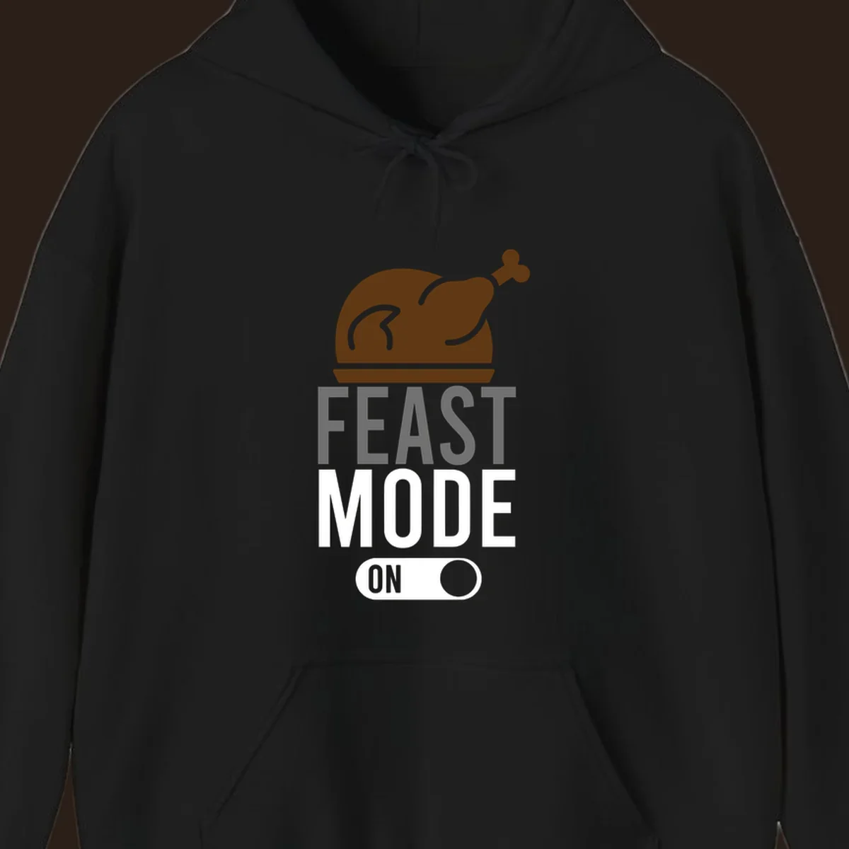 Feast mode on Thanksgiving graphic with a turkey and toggle switch.