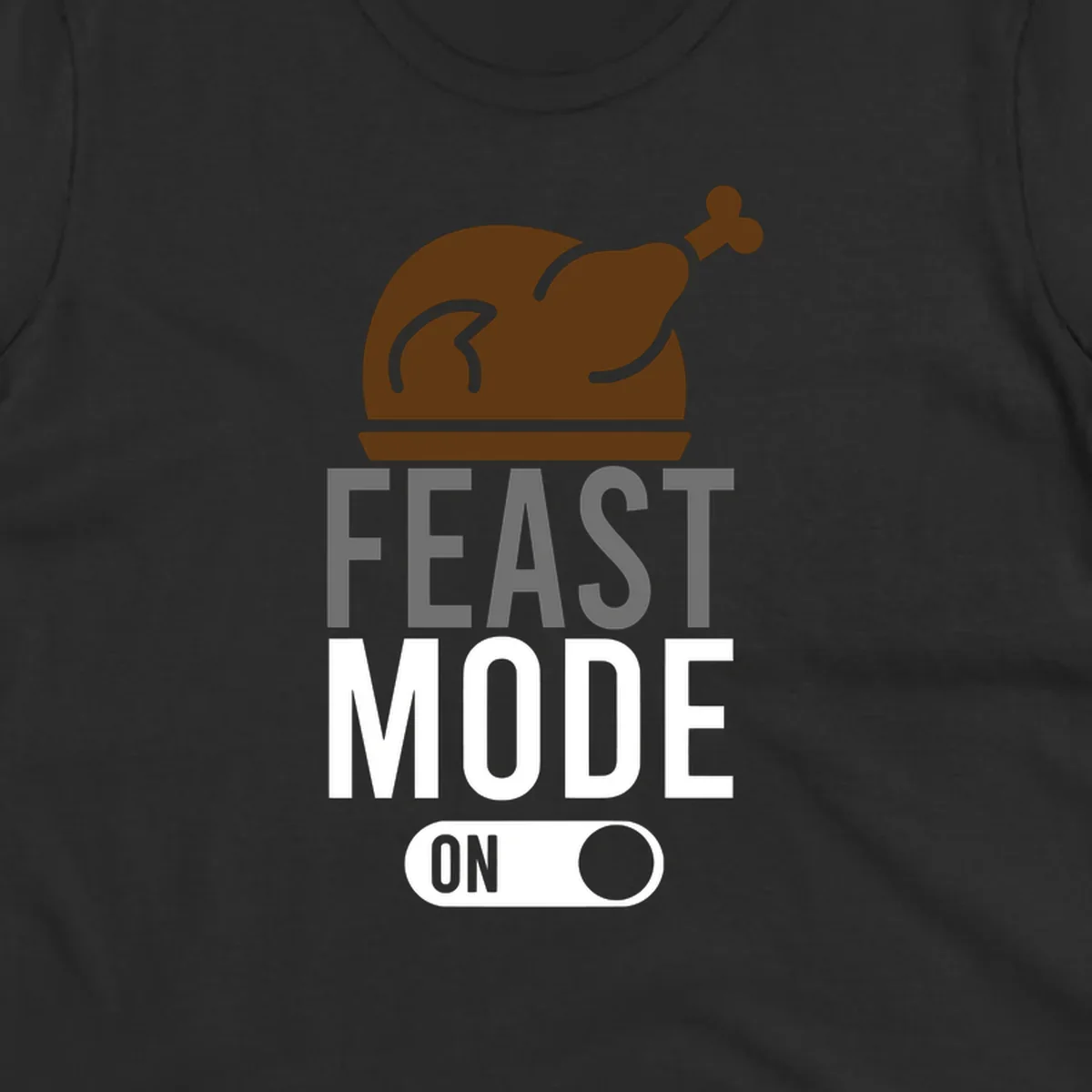 Feast mode on Thanksgiving graphic with a turkey and toggle switch.