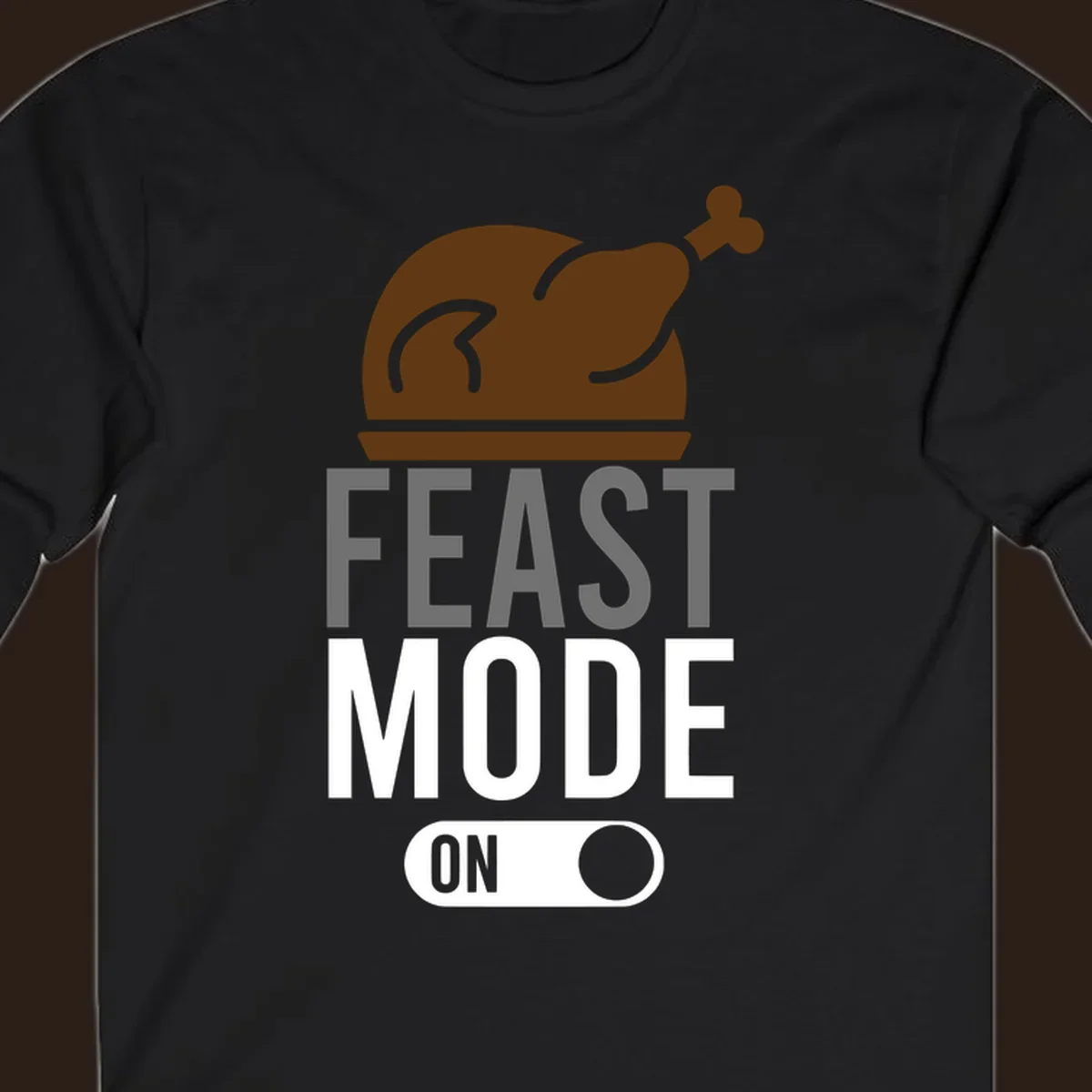 Feast mode on Thanksgiving graphic with a turkey and toggle switch.