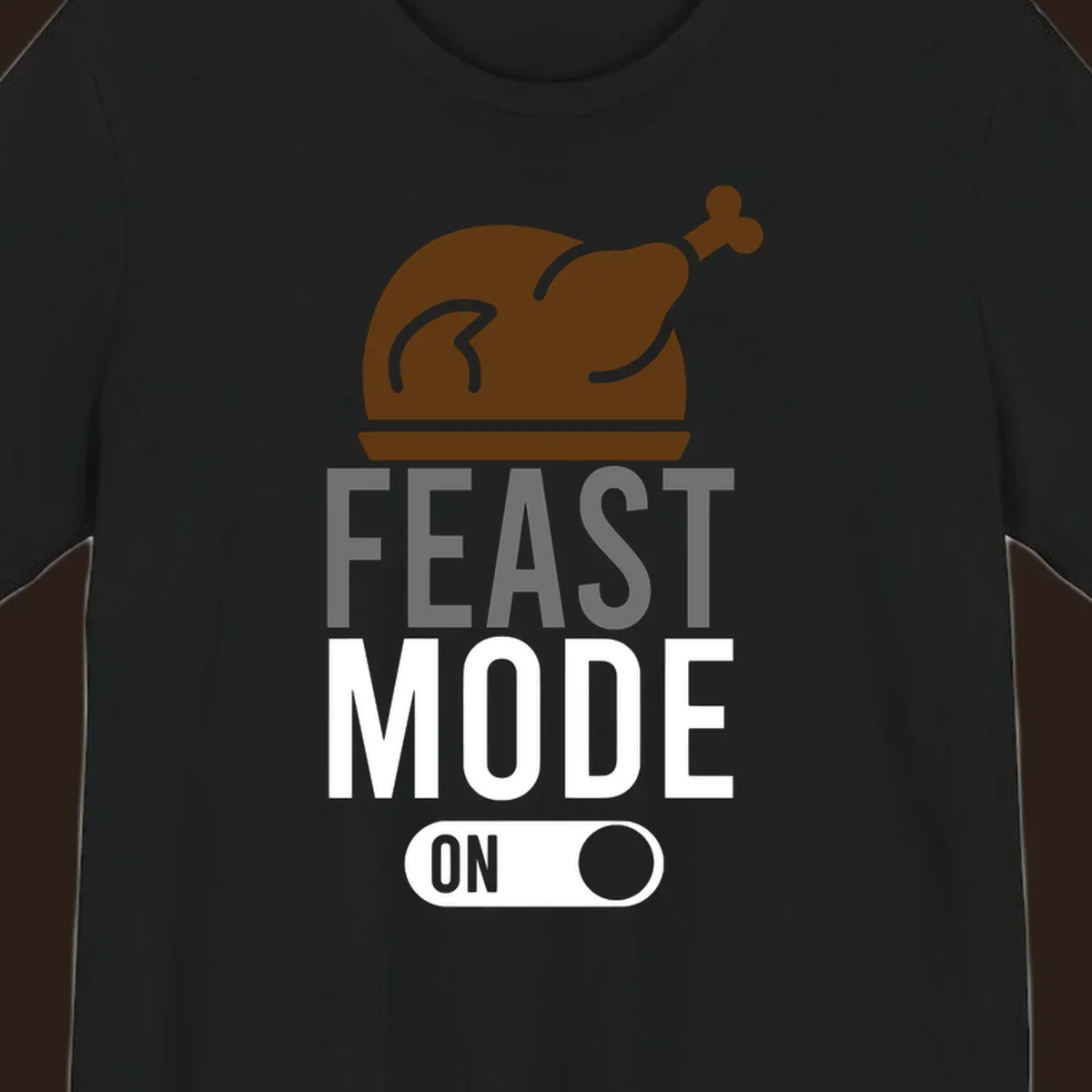 Feast mode on Thanksgiving graphic with a turkey and toggle switch.