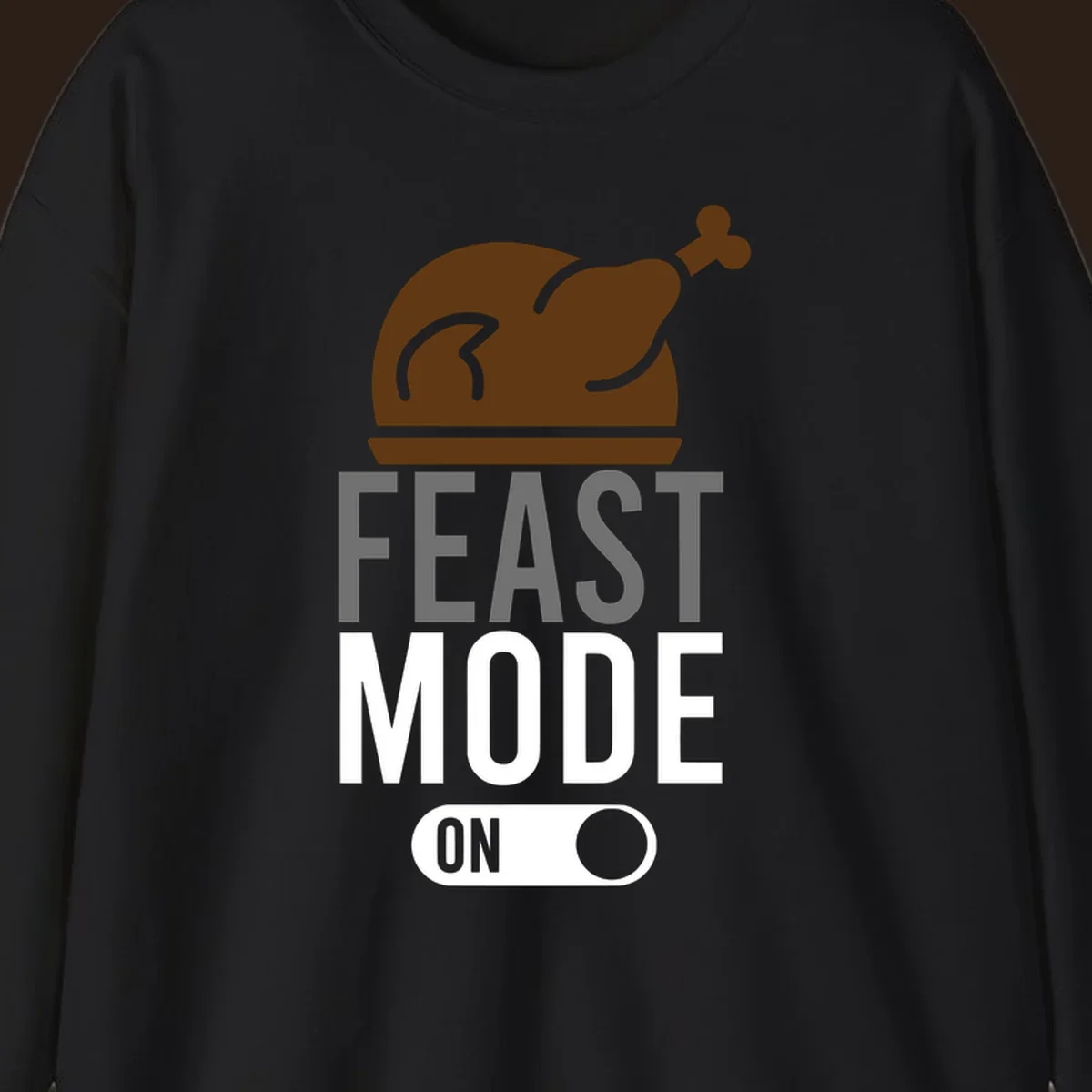 Feast mode on Thanksgiving graphic with a turkey and toggle switch.