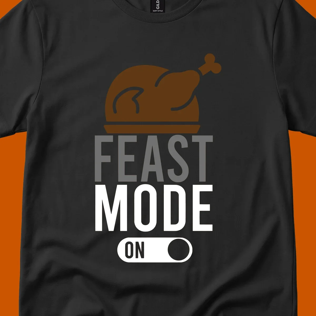 Feast mode on Thanksgiving graphic with a turkey and toggle switch.