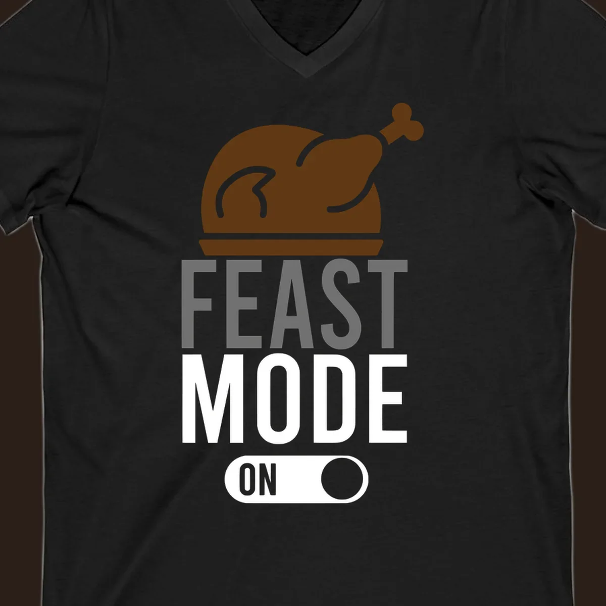 Feast mode on Thanksgiving graphic with a turkey and toggle switch.