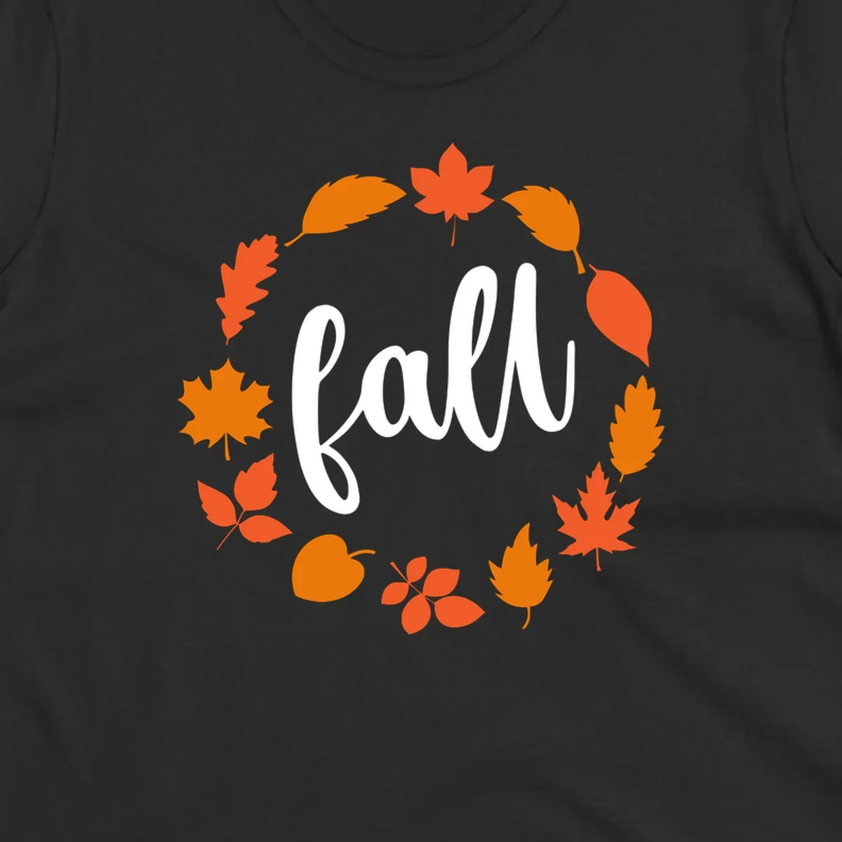 Fall leaves wreath with white script text.