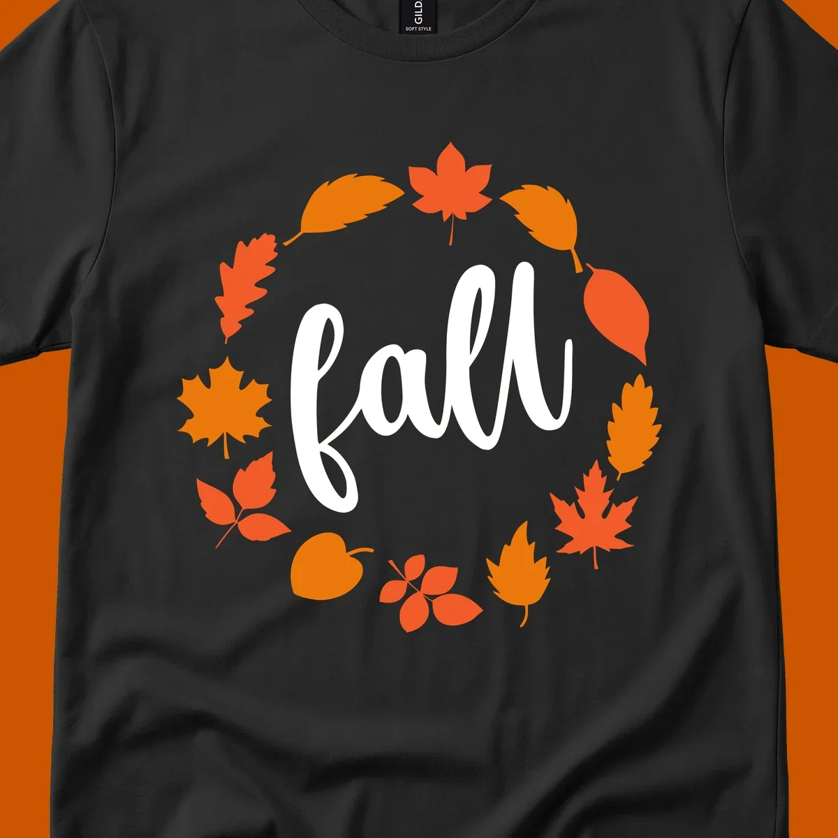 Fall leaves wreath with white script text.